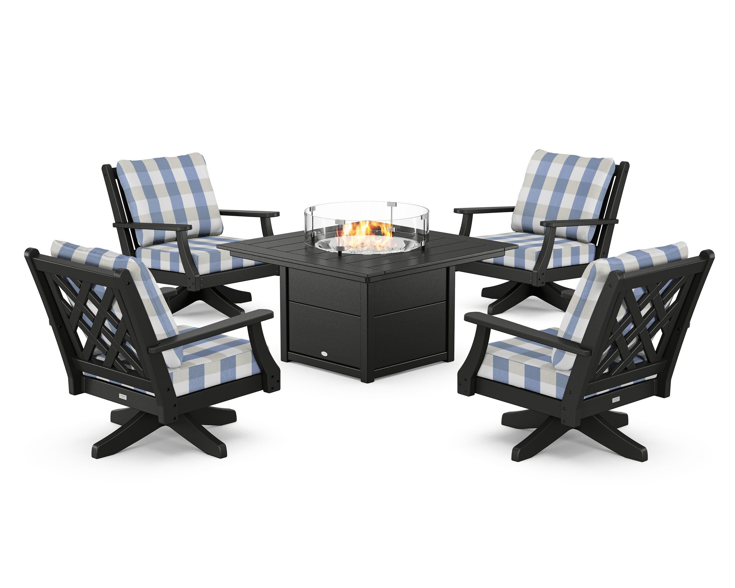 Wovendale 5-Piece Deep Seating Swivel Conversation Set with Fire Pit Table - Image 138