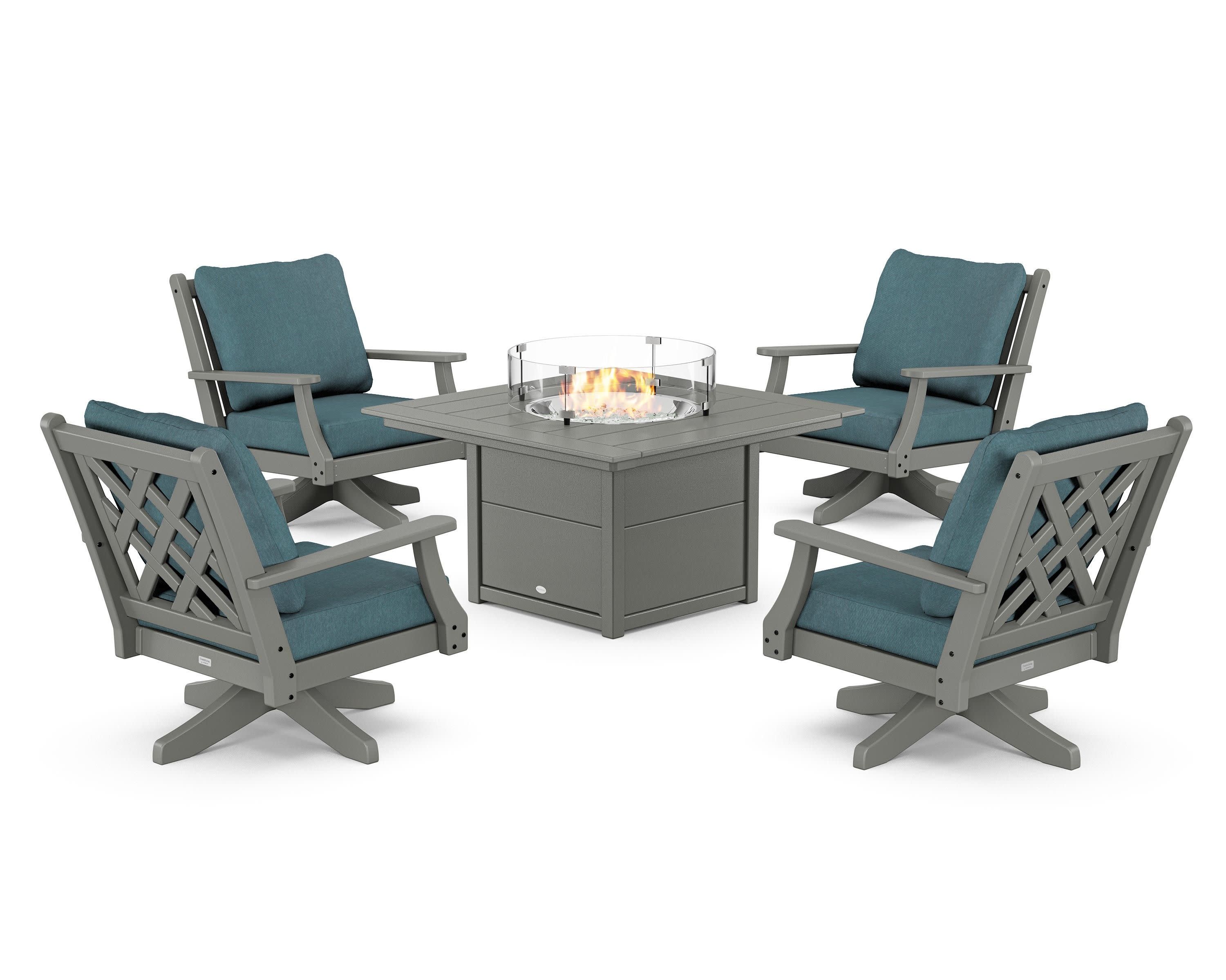 Wovendale 5-Piece Deep Seating Swivel Conversation Set with Fire Pit Table - Image 139