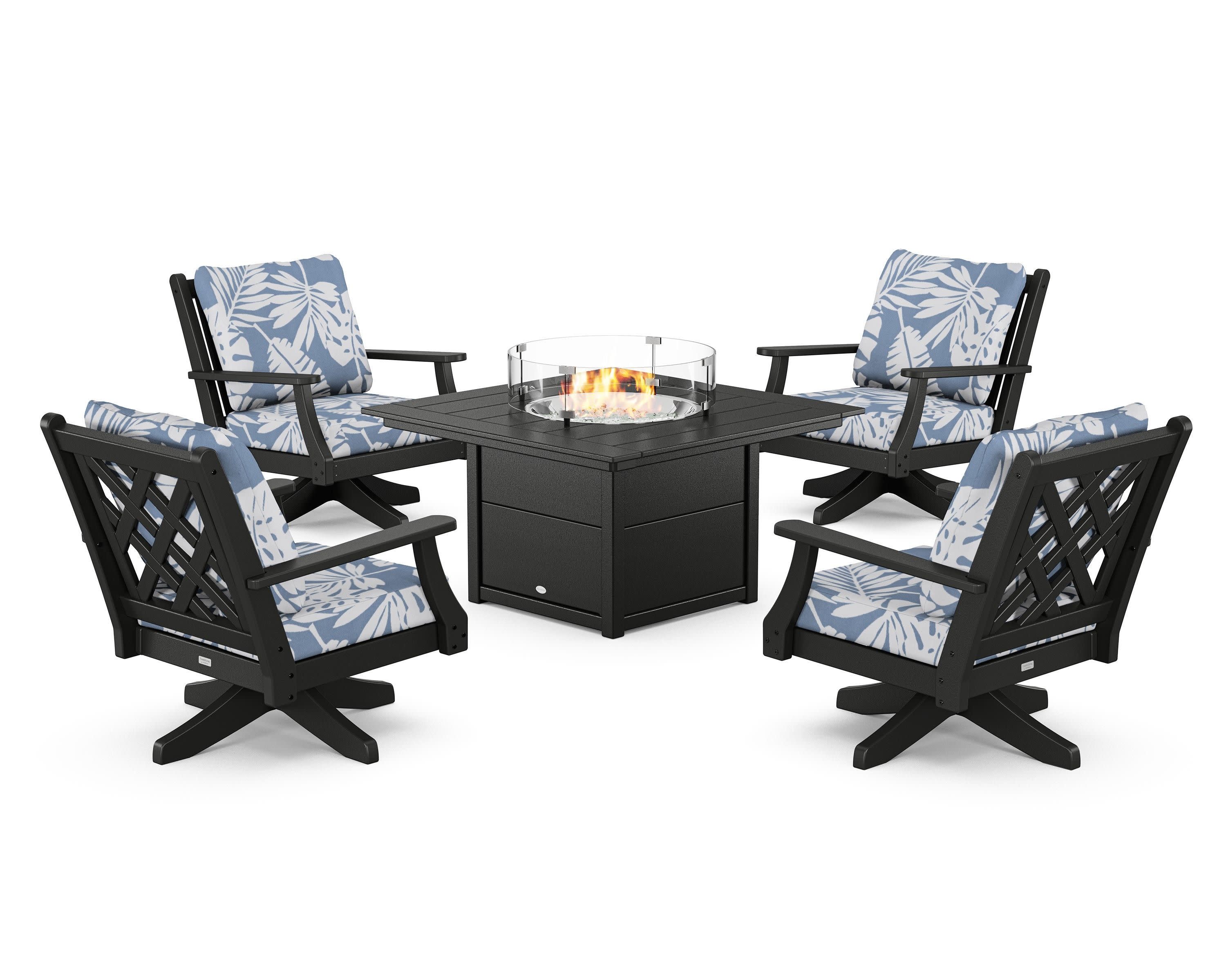 Wovendale 5-Piece Deep Seating Swivel Conversation Set with Fire Pit Table - Image 14