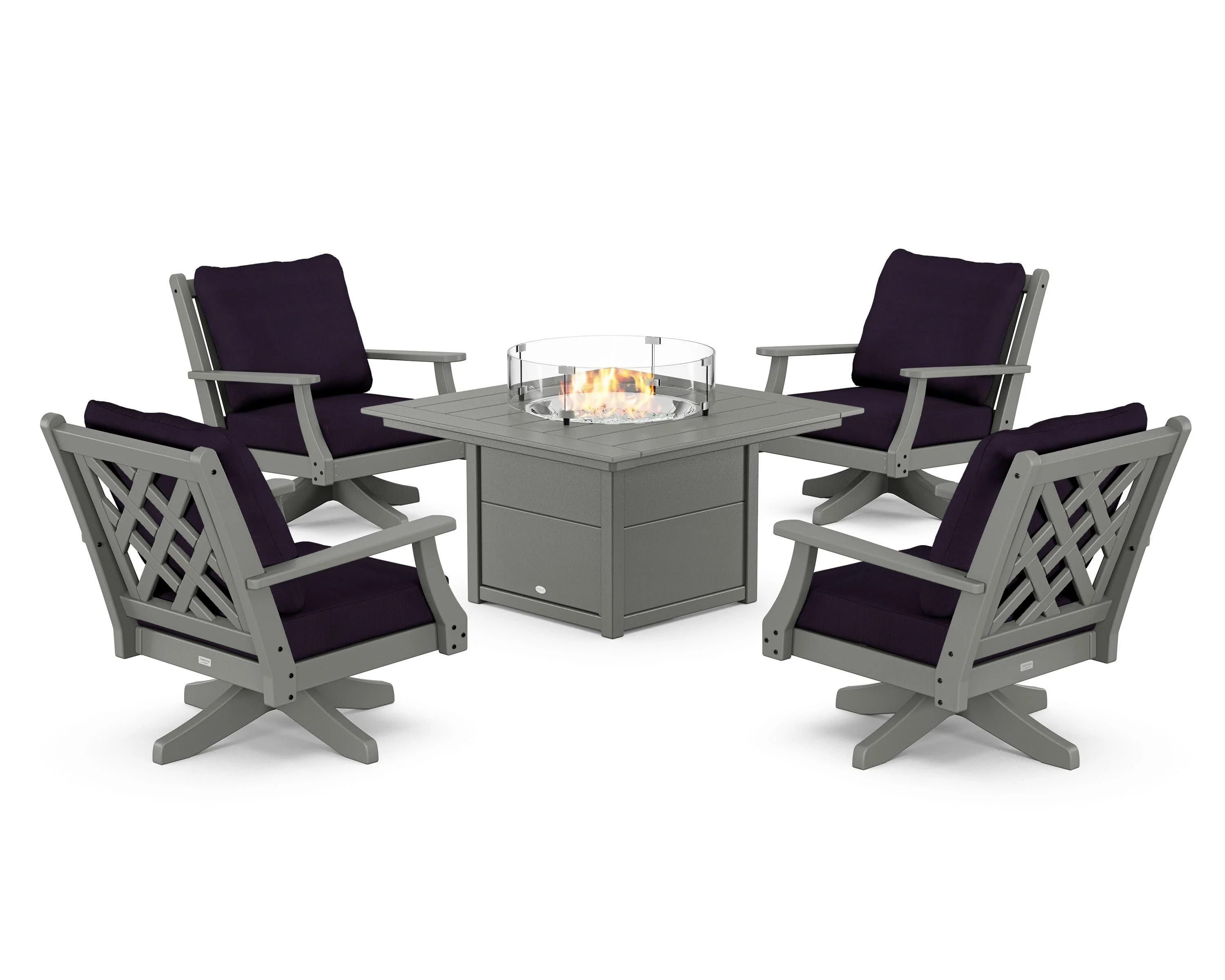 Wovendale 5-Piece Deep Seating Swivel Conversation Set with Fire Pit Table - Image 153