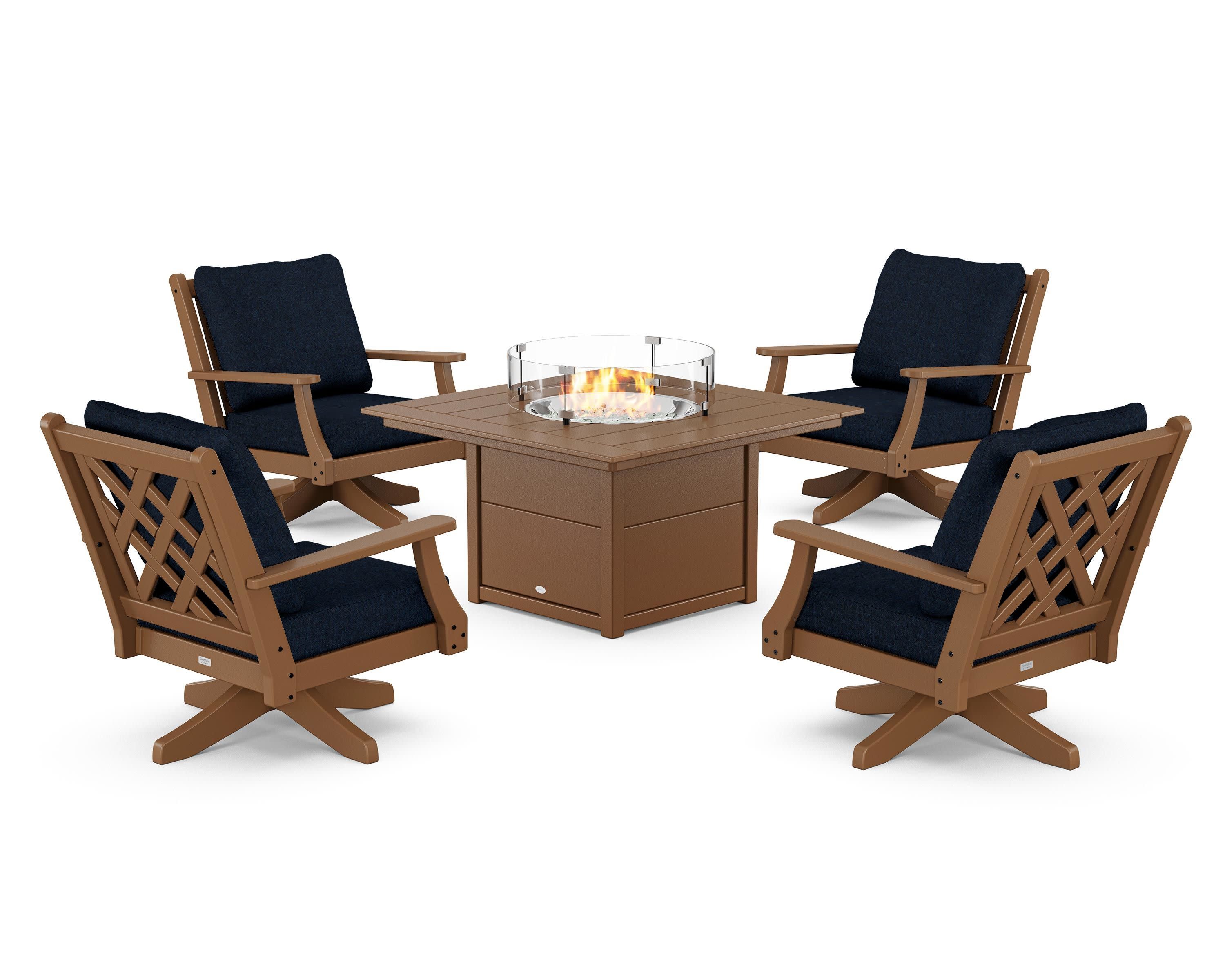 Wovendale 5-Piece Deep Seating Swivel Conversation Set with Fire Pit Table - Image 156