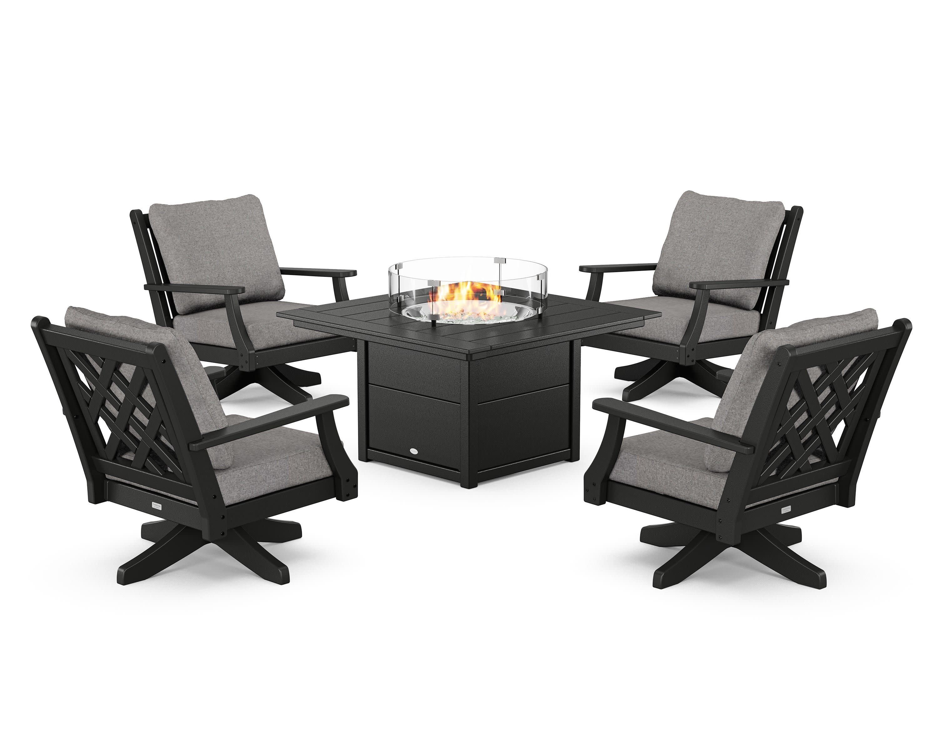 Wovendale 5-Piece Deep Seating Swivel Conversation Set with Fire Pit Table - Image 166