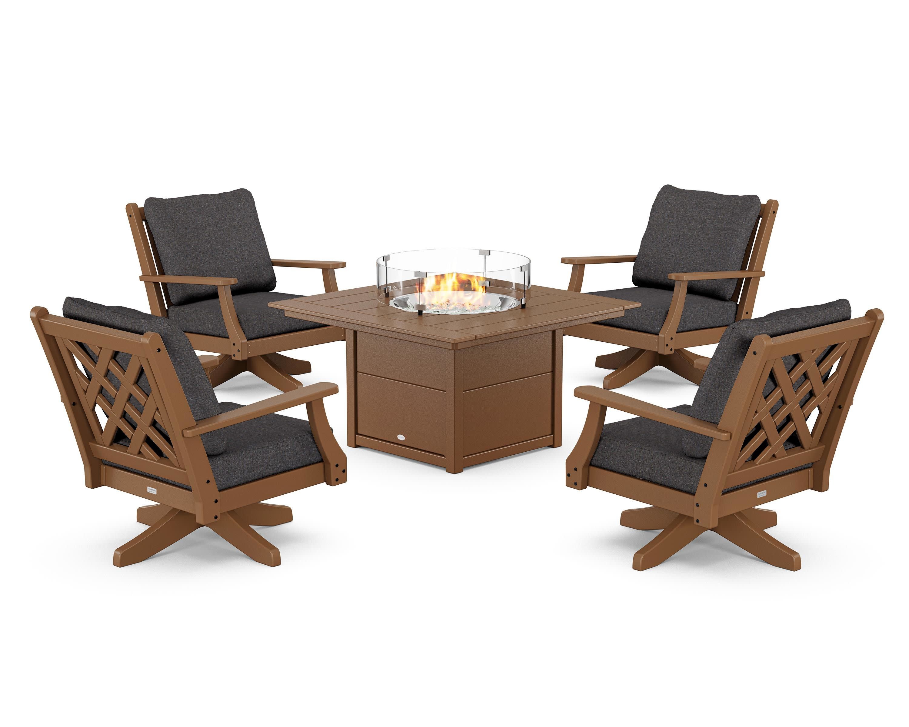 Wovendale 5-Piece Deep Seating Swivel Conversation Set with Fire Pit Table - Image 170