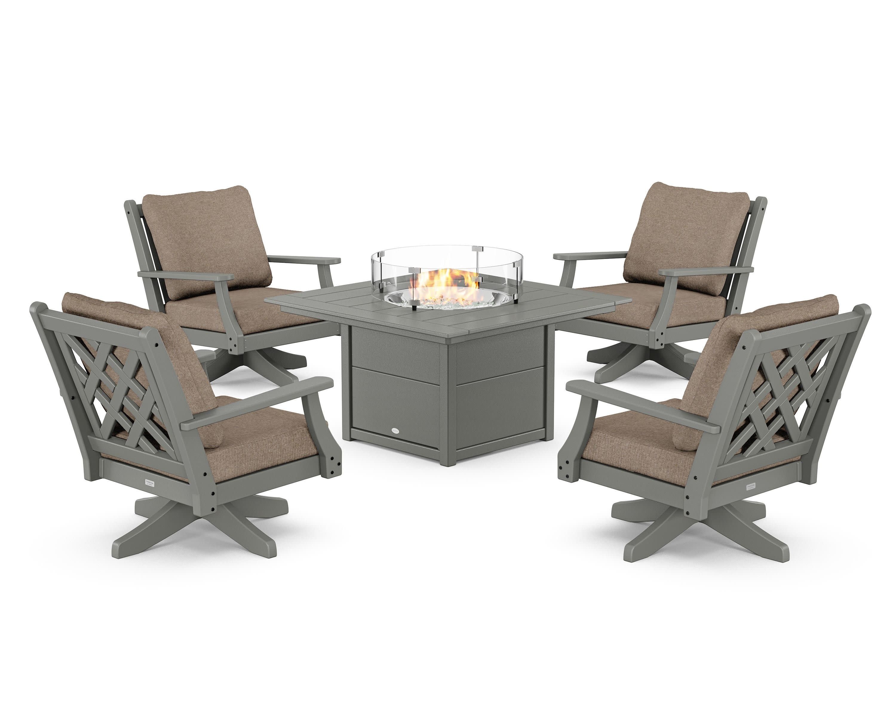 Wovendale 5-Piece Deep Seating Swivel Conversation Set with Fire Pit Table - Image 176