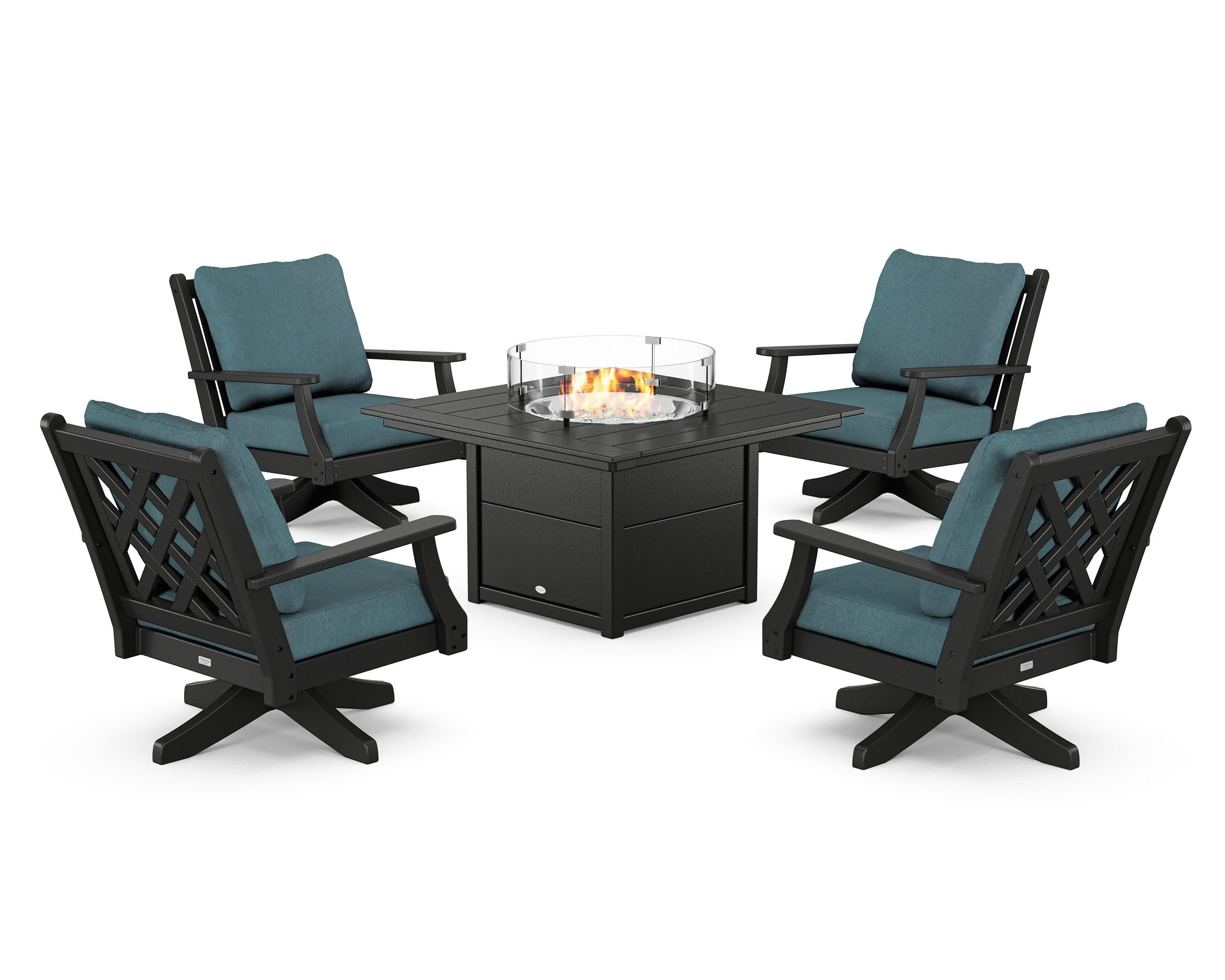 Wovendale 5-Piece Deep Seating Swivel Conversation Set with Fire Pit Table - Image 18