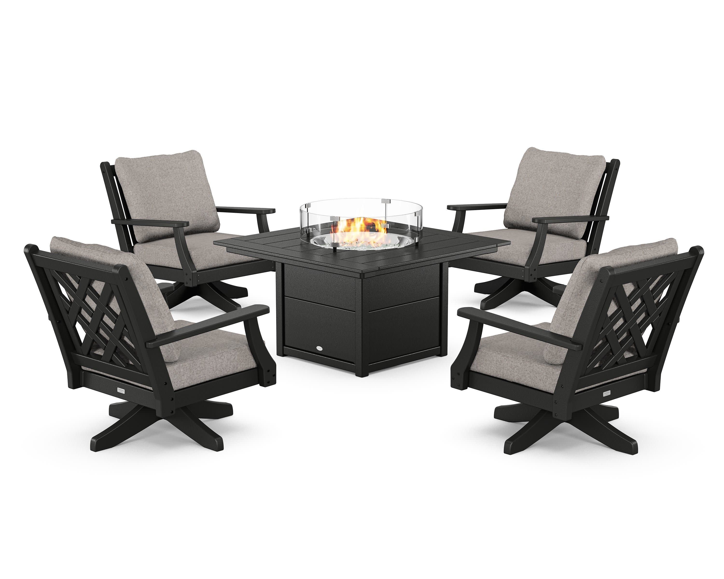 Wovendale 5-Piece Deep Seating Swivel Conversation Set with Fire Pit Table - Image 183