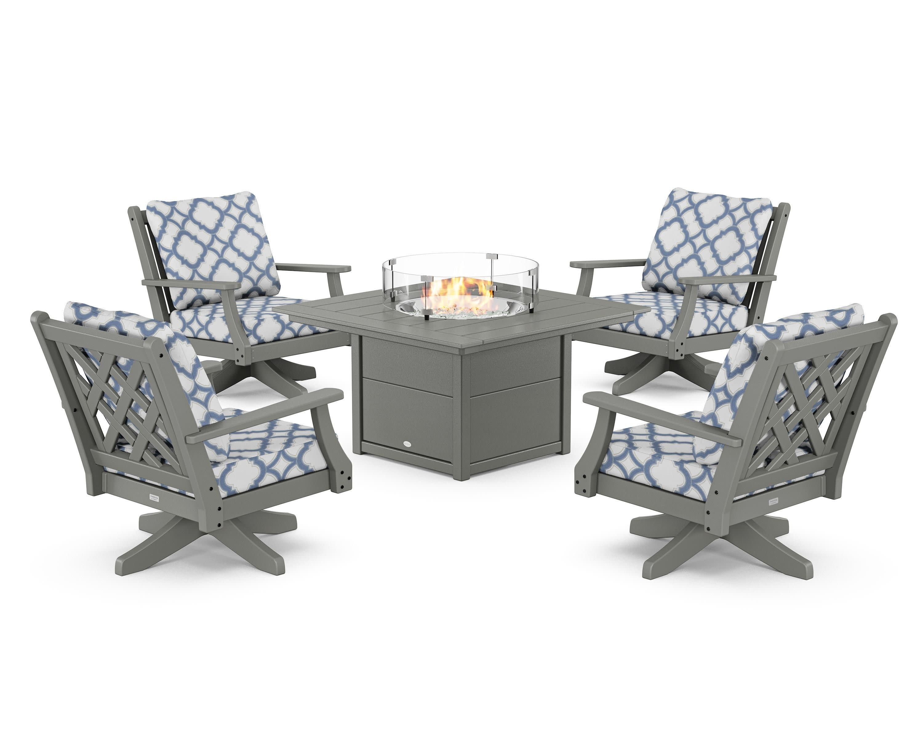 Wovendale 5-Piece Deep Seating Swivel Conversation Set with Fire Pit Table - Image 185