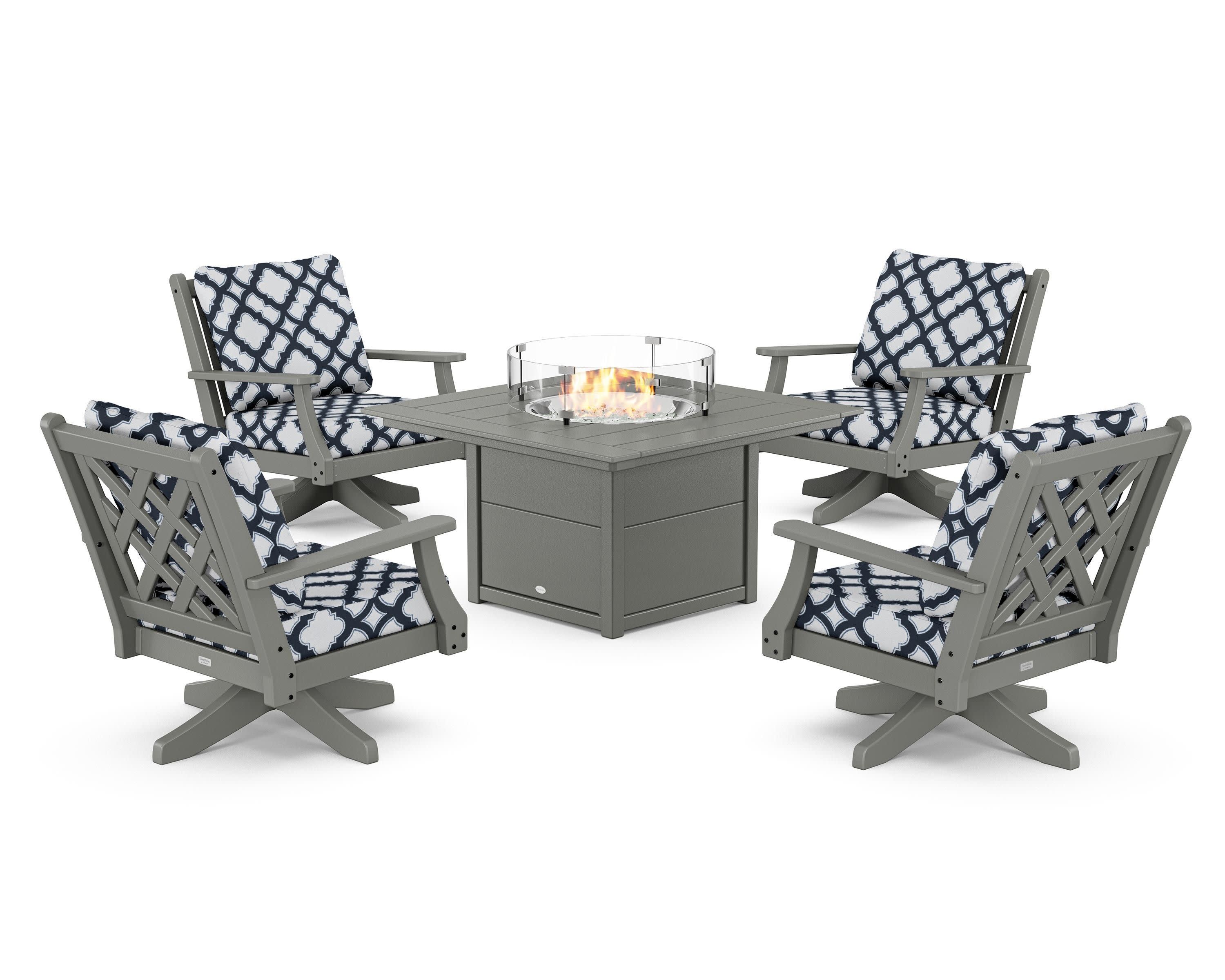 Wovendale 5-Piece Deep Seating Swivel Conversation Set with Fire Pit Table - Image 19