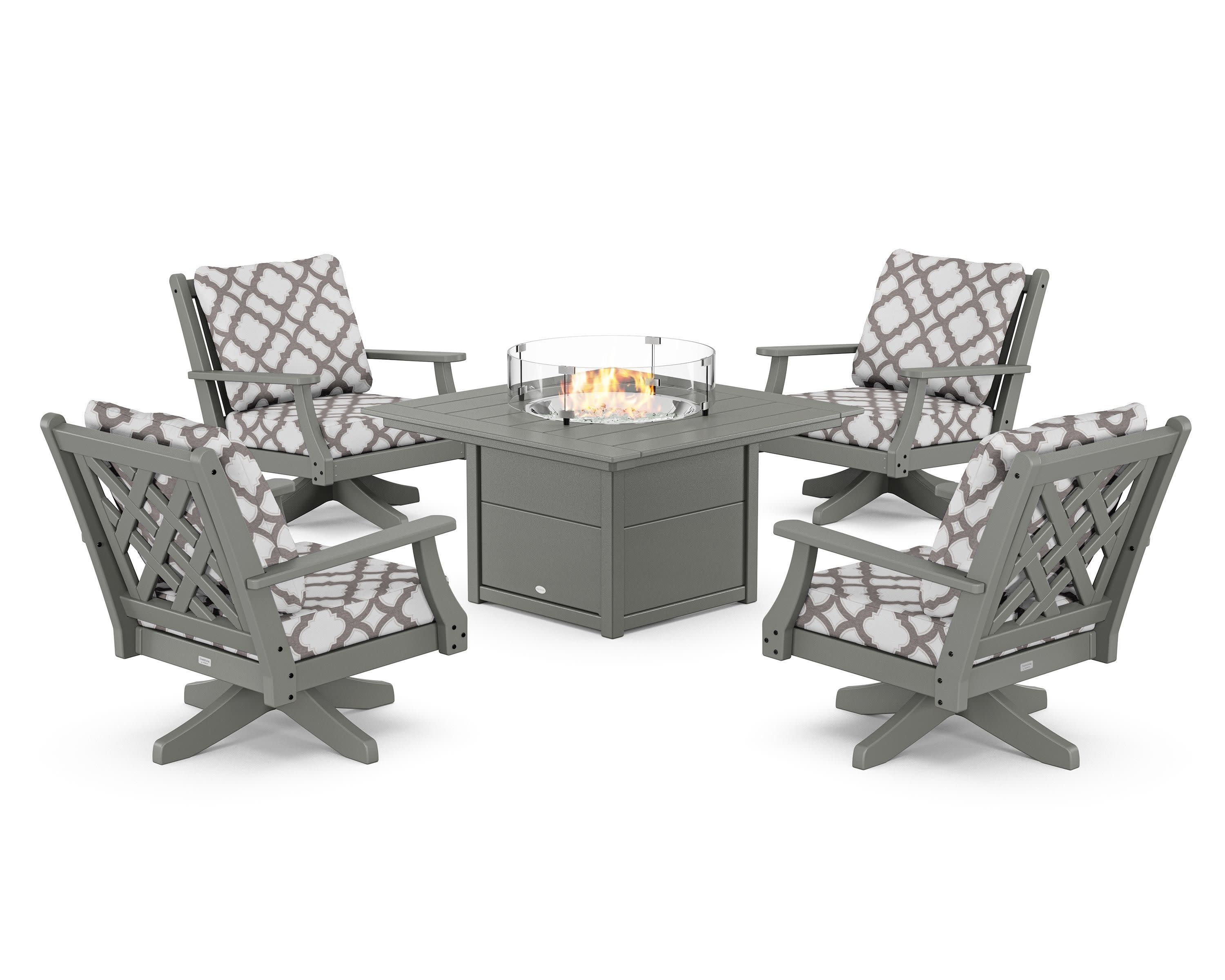 Wovendale 5-Piece Deep Seating Swivel Conversation Set with Fire Pit Table - Image 191