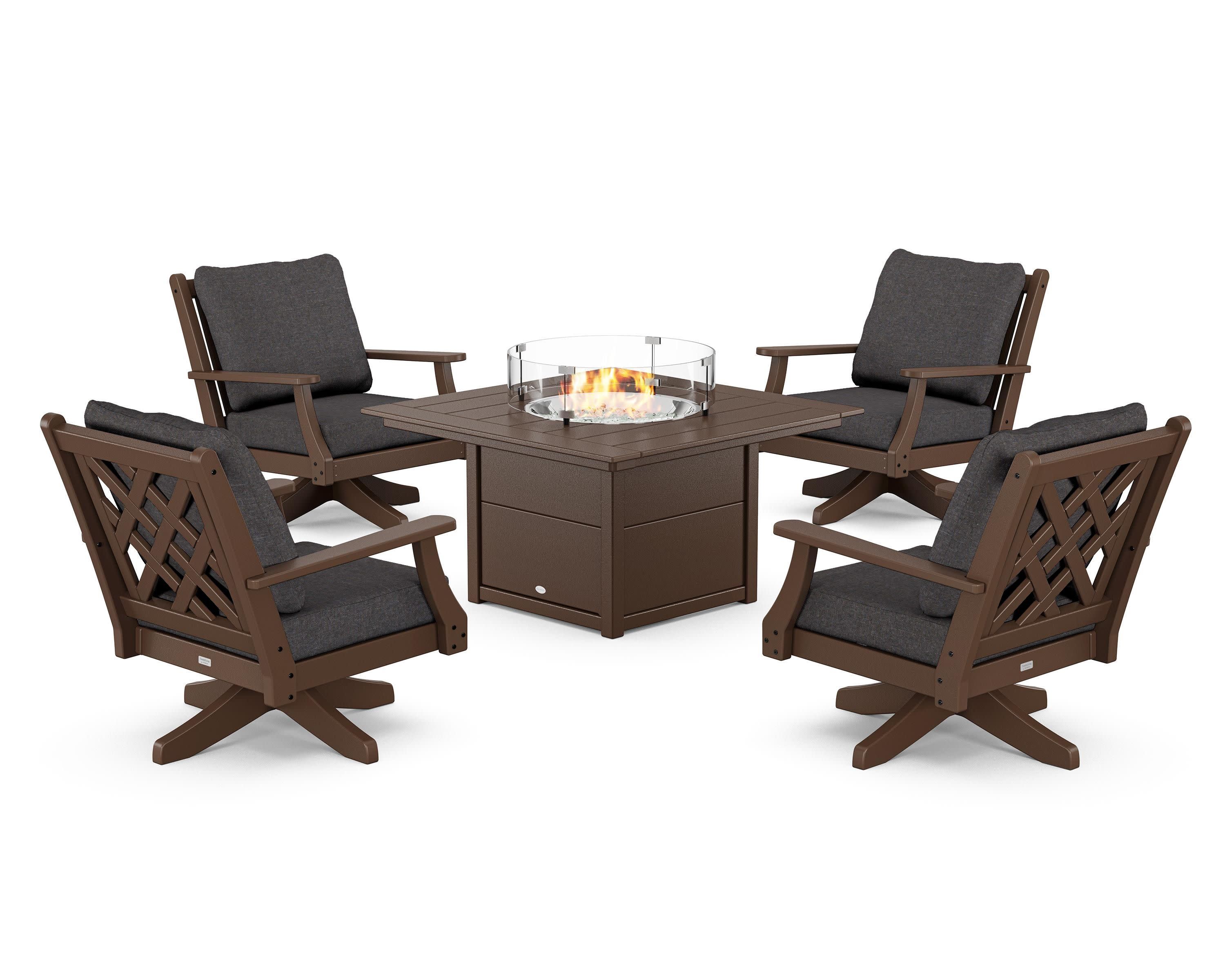 Wovendale 5-Piece Deep Seating Swivel Conversation Set with Fire Pit Table - Image 197
