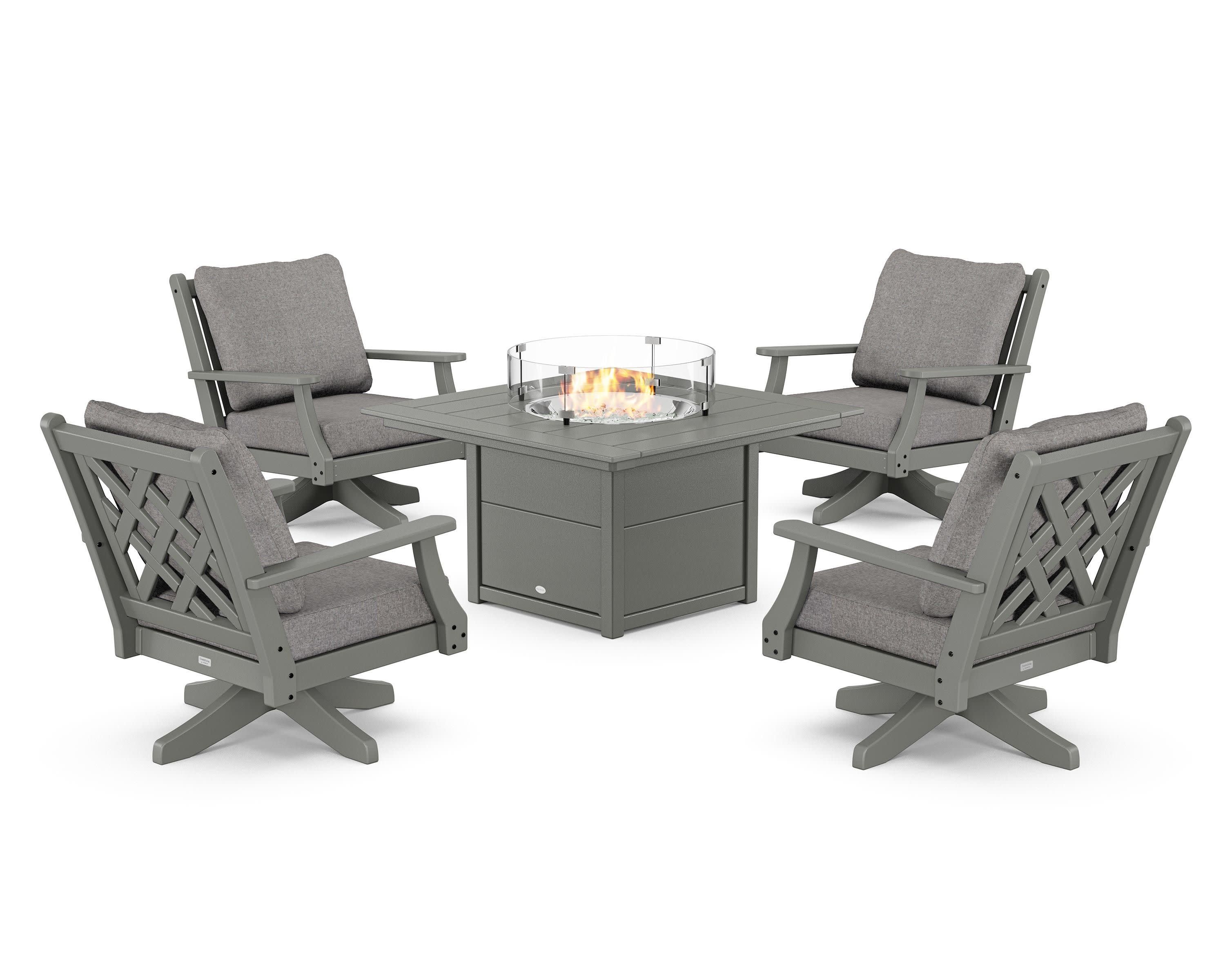 Wovendale 5-Piece Deep Seating Swivel Conversation Set with Fire Pit Table - Image 198