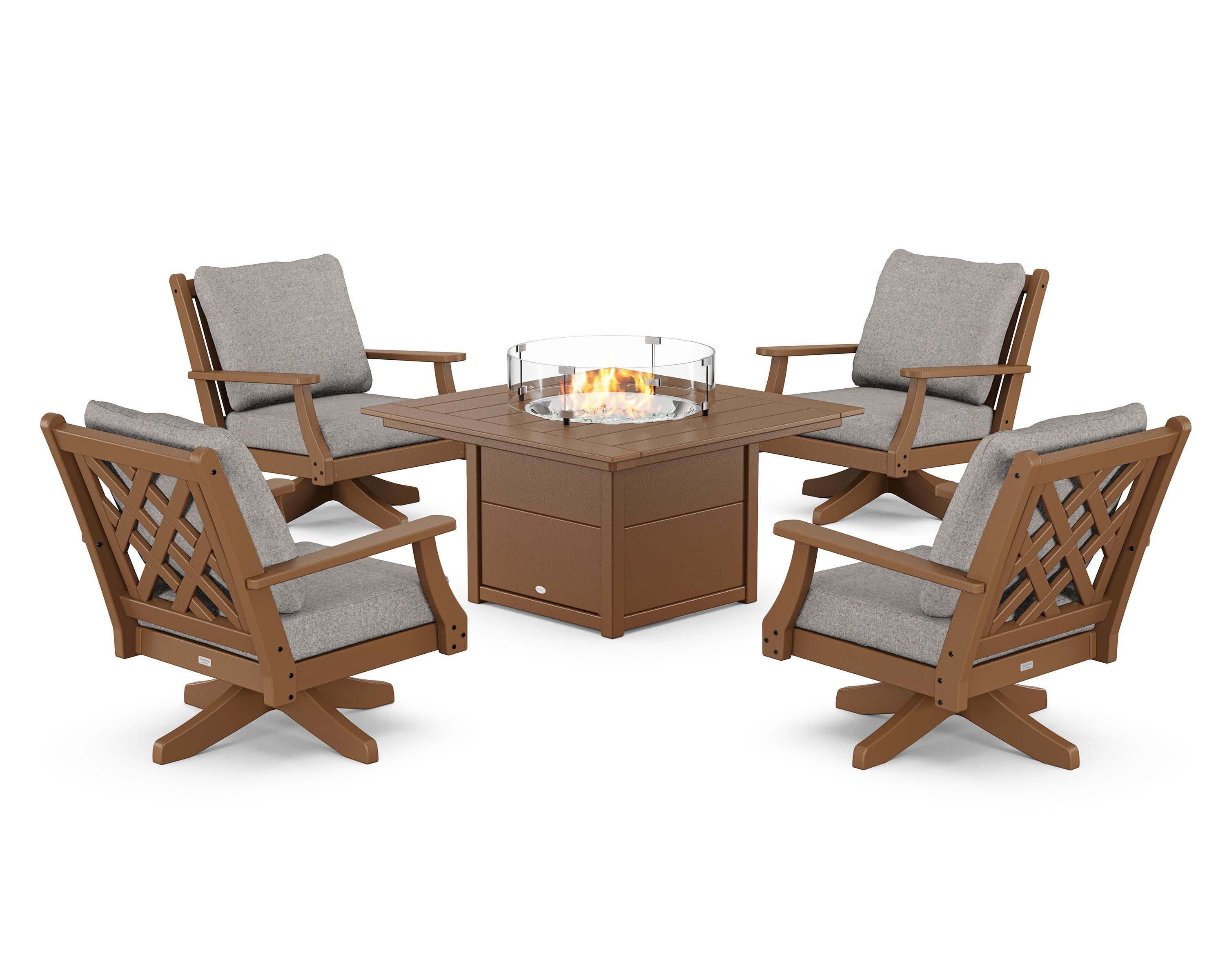 Wovendale 5-Piece Deep Seating Swivel Conversation Set with Fire Pit Table - Image 201