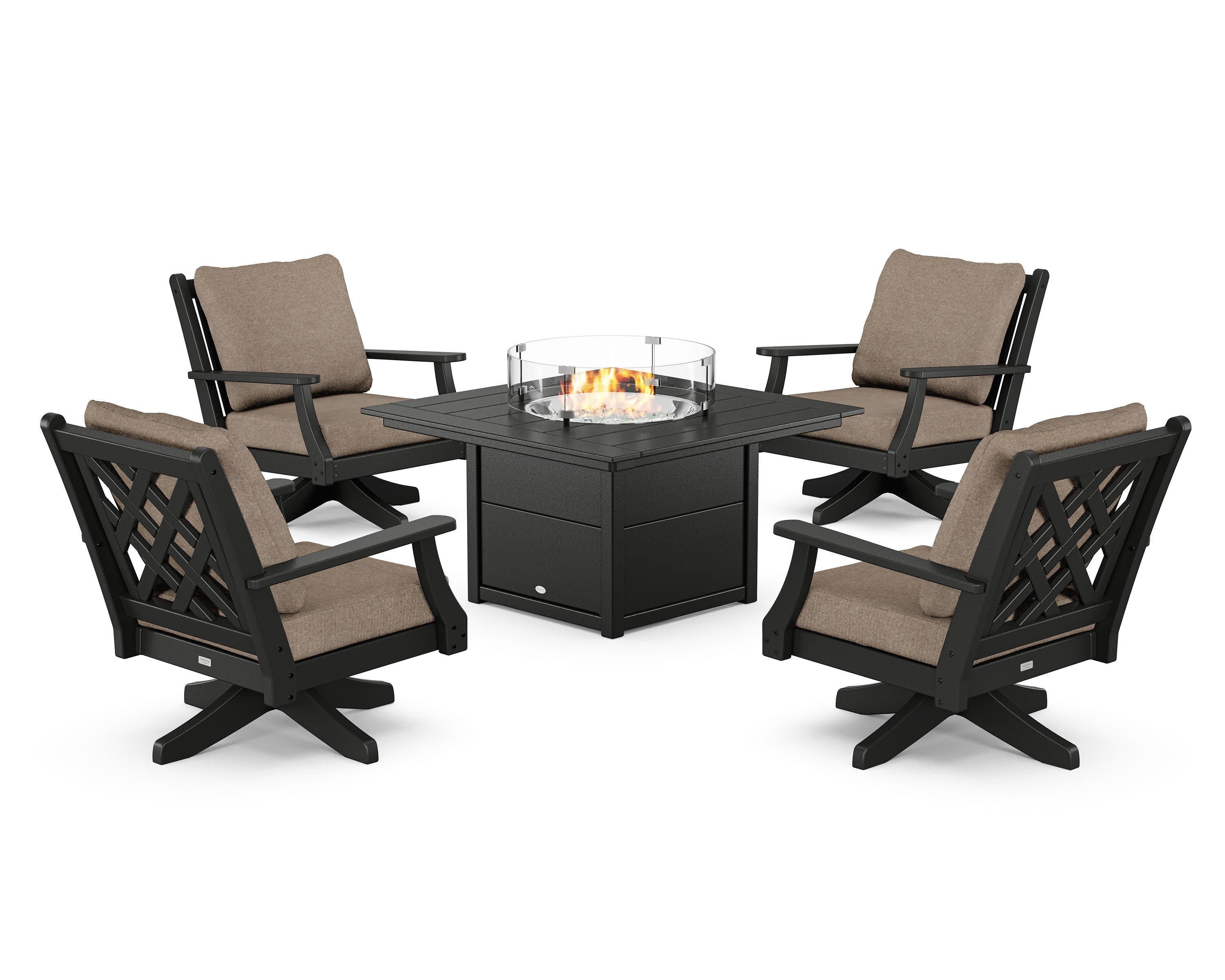 Wovendale 5-Piece Deep Seating Swivel Conversation Set with Fire Pit Table - Image 210