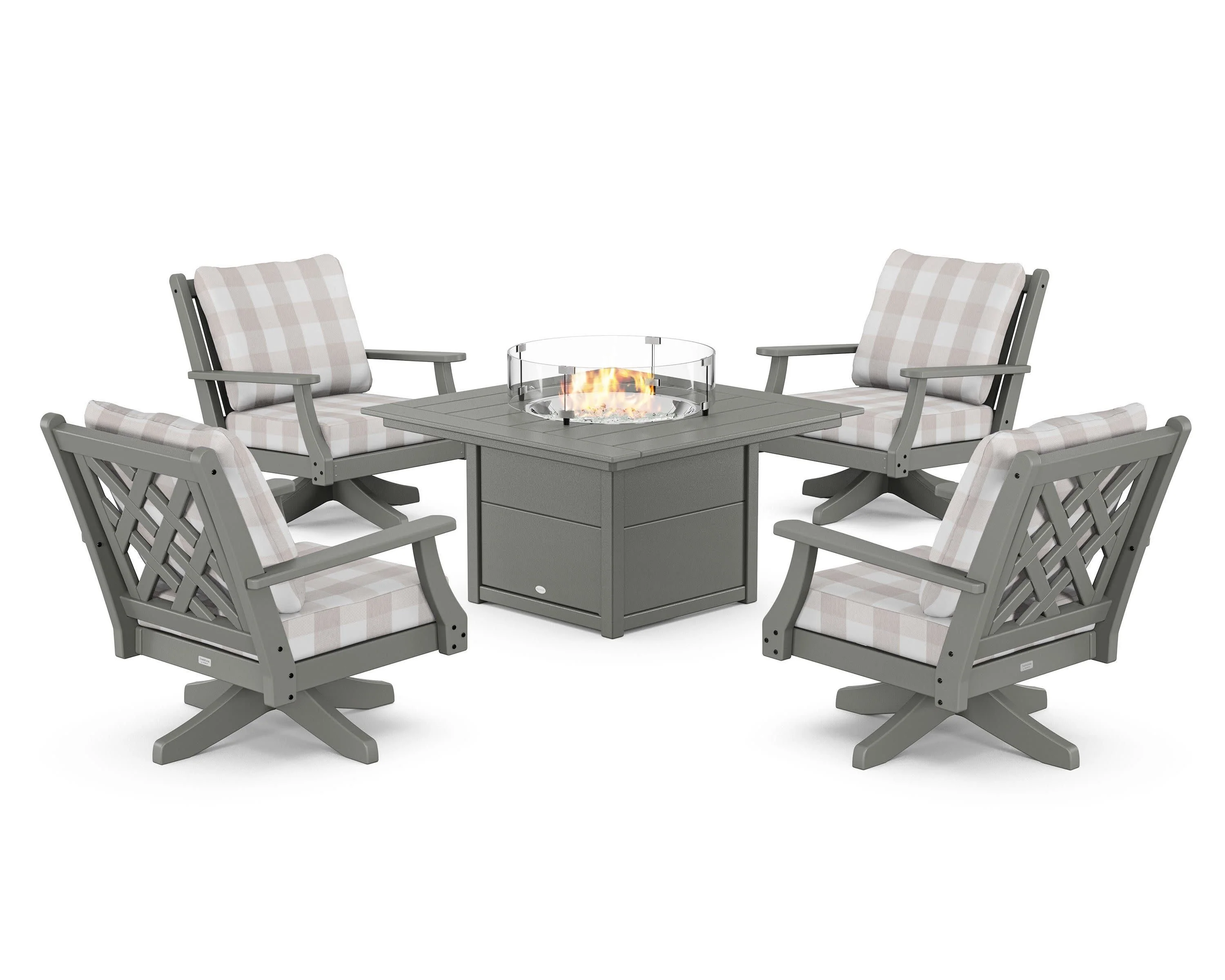 Wovendale 5-Piece Deep Seating Swivel Conversation Set with Fire Pit Table - Image 23
