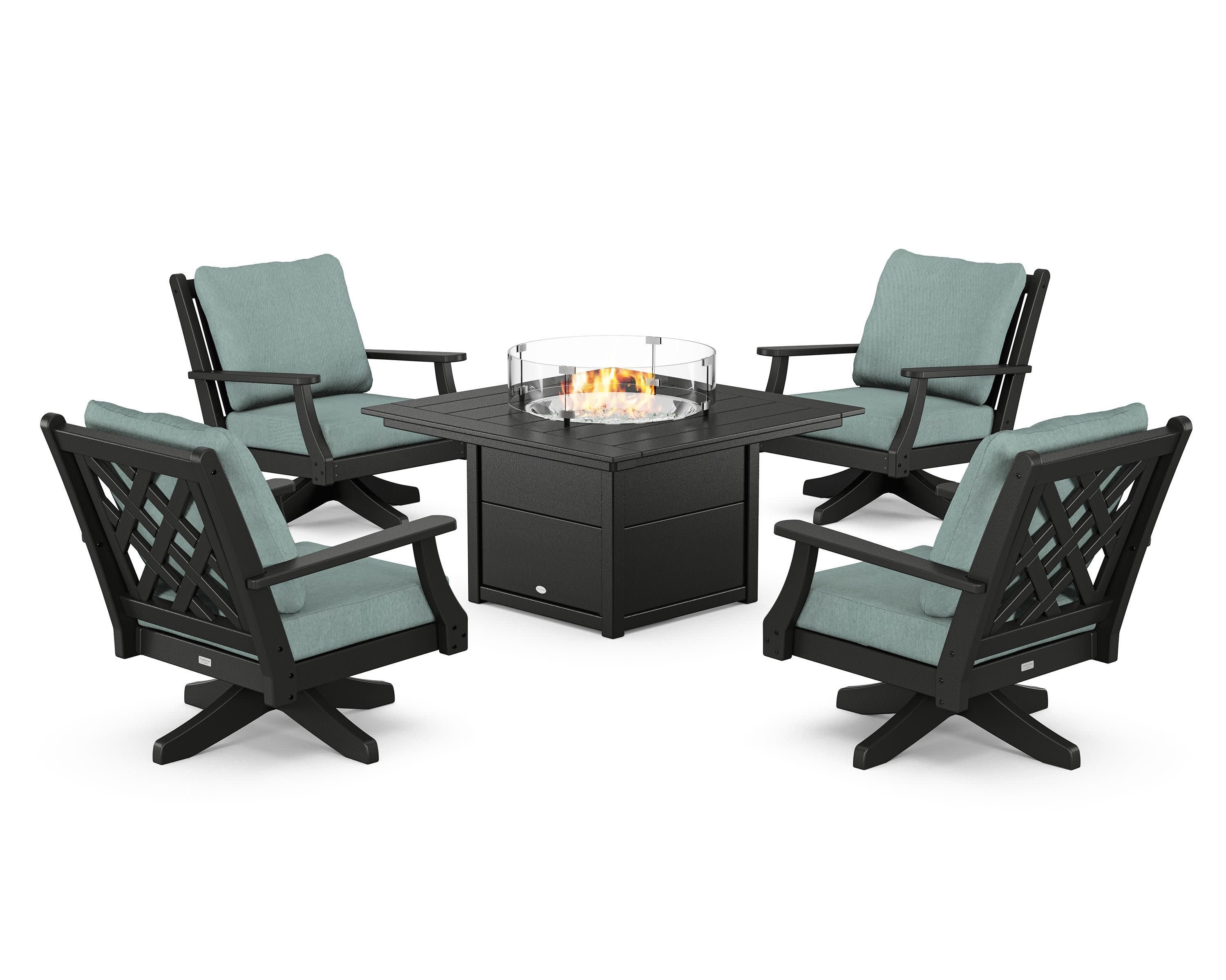 Wovendale 5-Piece Deep Seating Swivel Conversation Set with Fire Pit Table - Image 27