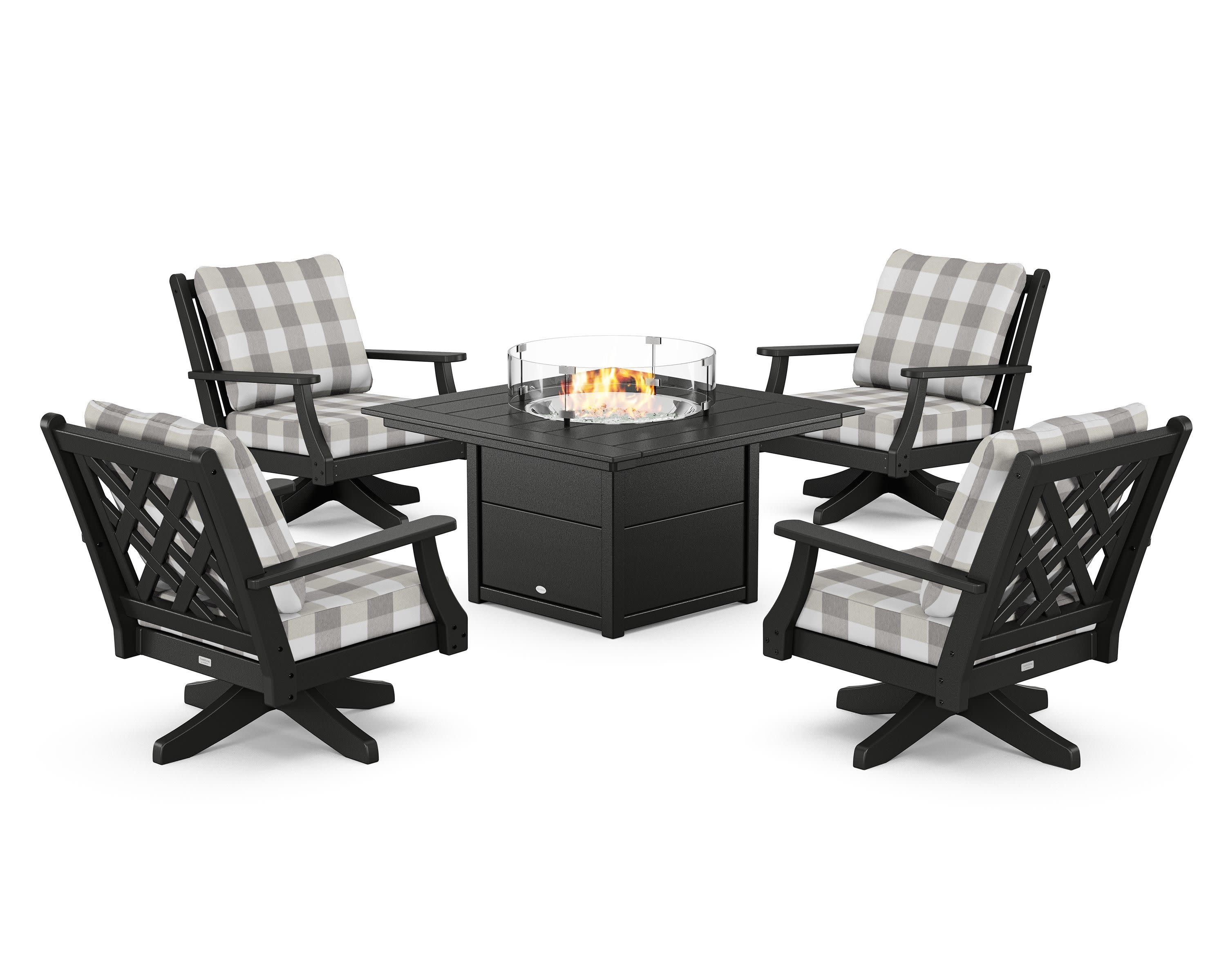Wovendale 5-Piece Deep Seating Swivel Conversation Set with Fire Pit Table - Image 29