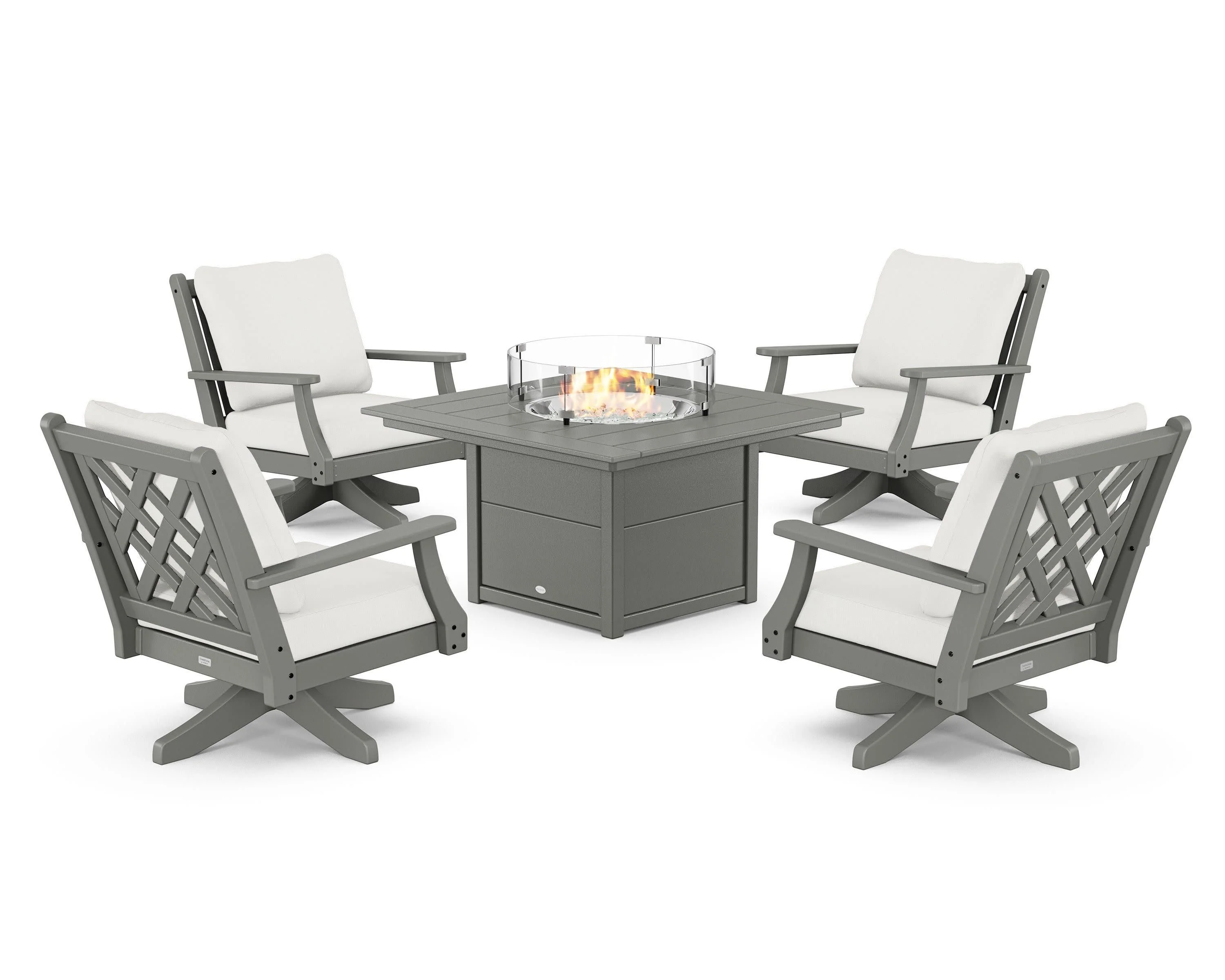 Wovendale 5-Piece Deep Seating Swivel Conversation Set with Fire Pit Table - Image 31