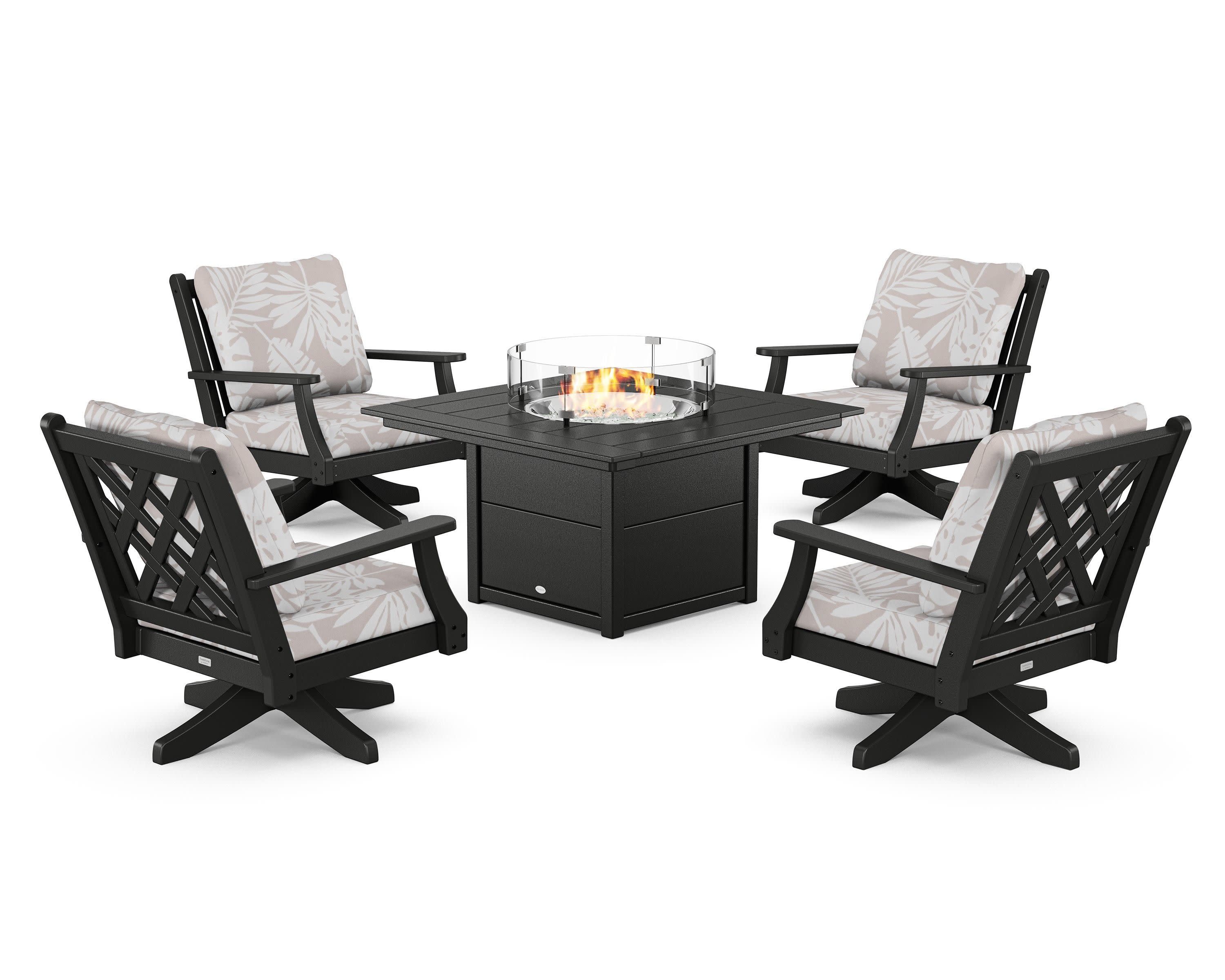 Wovendale 5-Piece Deep Seating Swivel Conversation Set with Fire Pit Table - Image 4