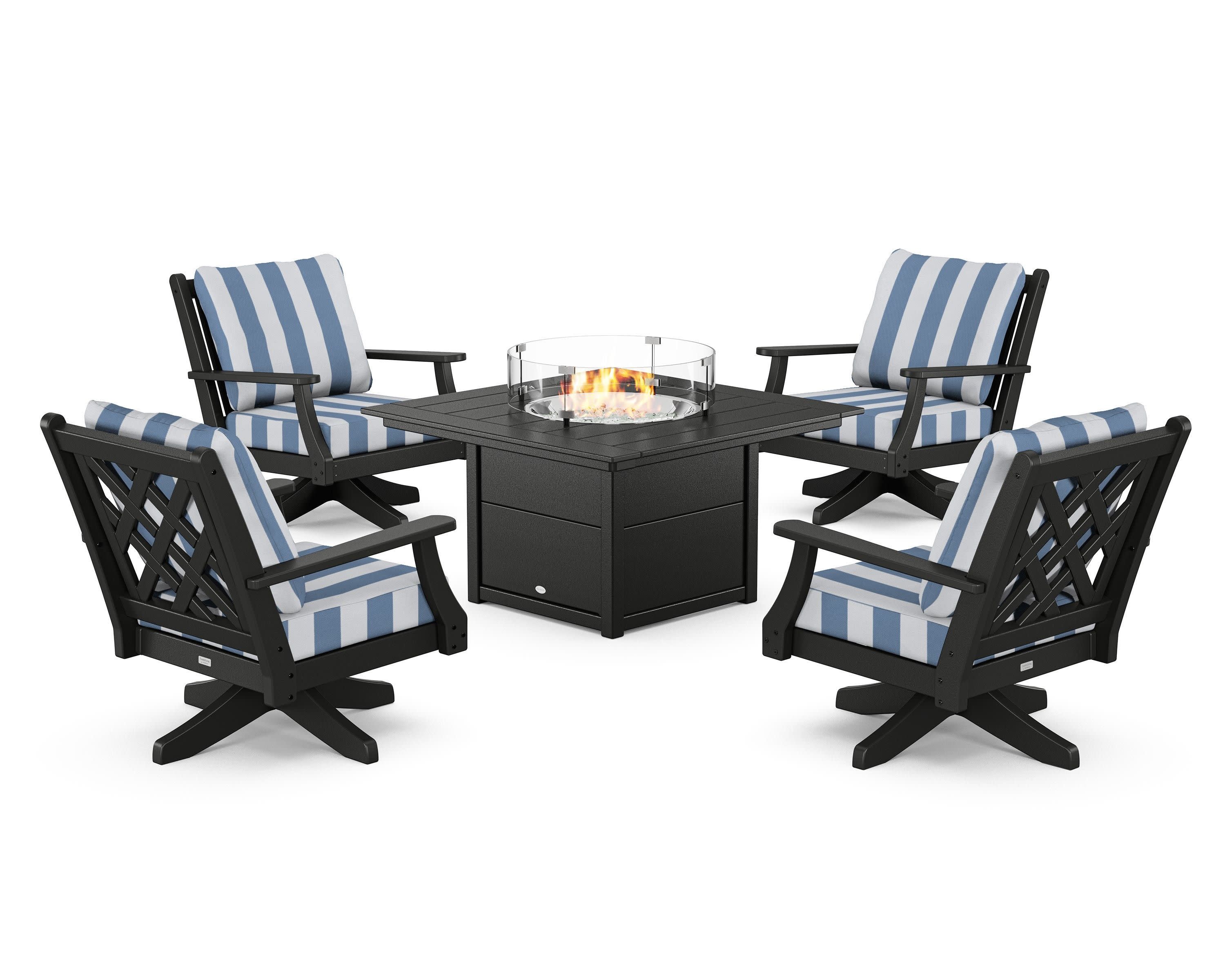 Wovendale 5-Piece Deep Seating Swivel Conversation Set with Fire Pit Table - Image 41