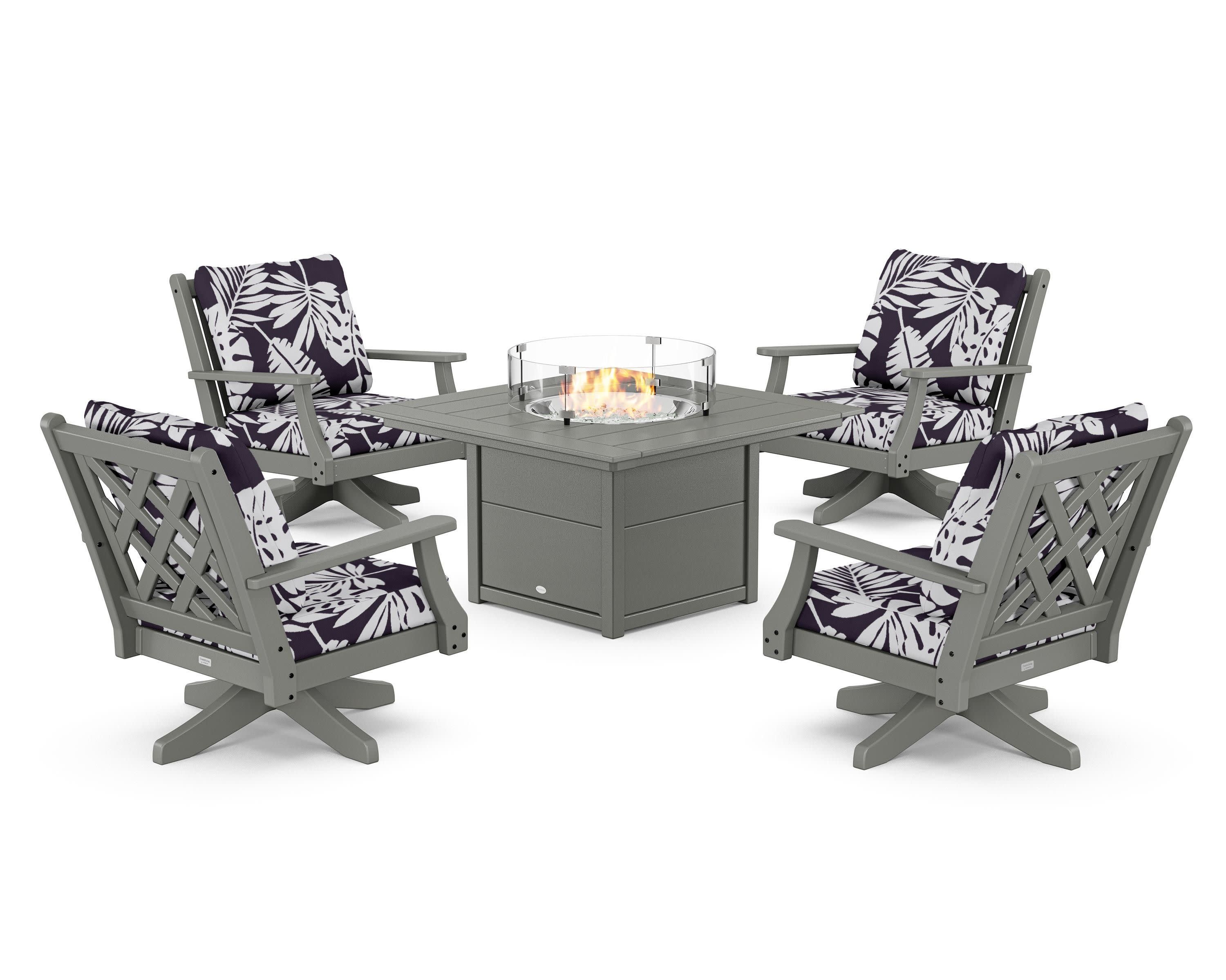 Wovendale 5-Piece Deep Seating Swivel Conversation Set with Fire Pit Table - Image 45