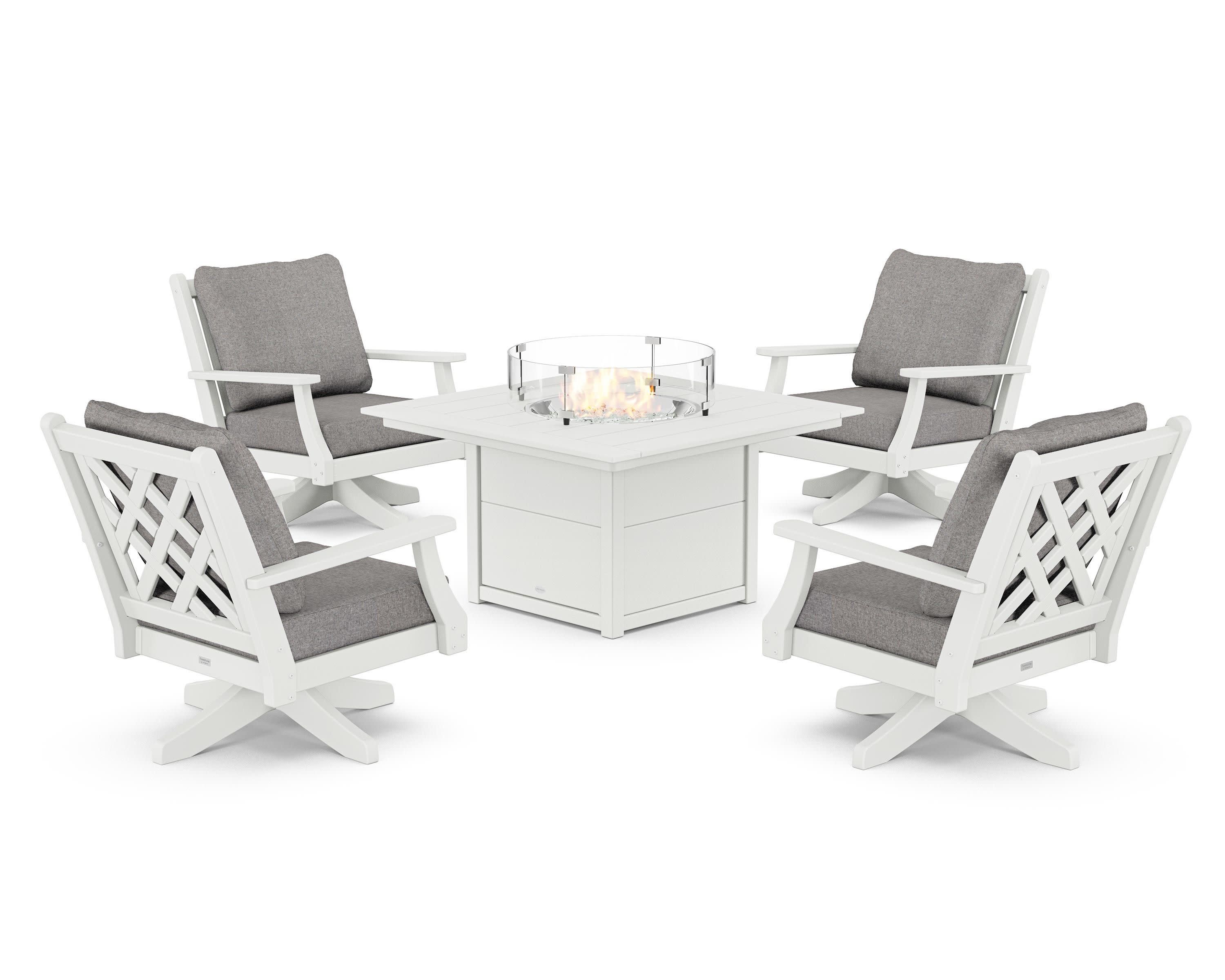 Wovendale 5-Piece Deep Seating Swivel Conversation Set with Fire Pit Table - Image 5