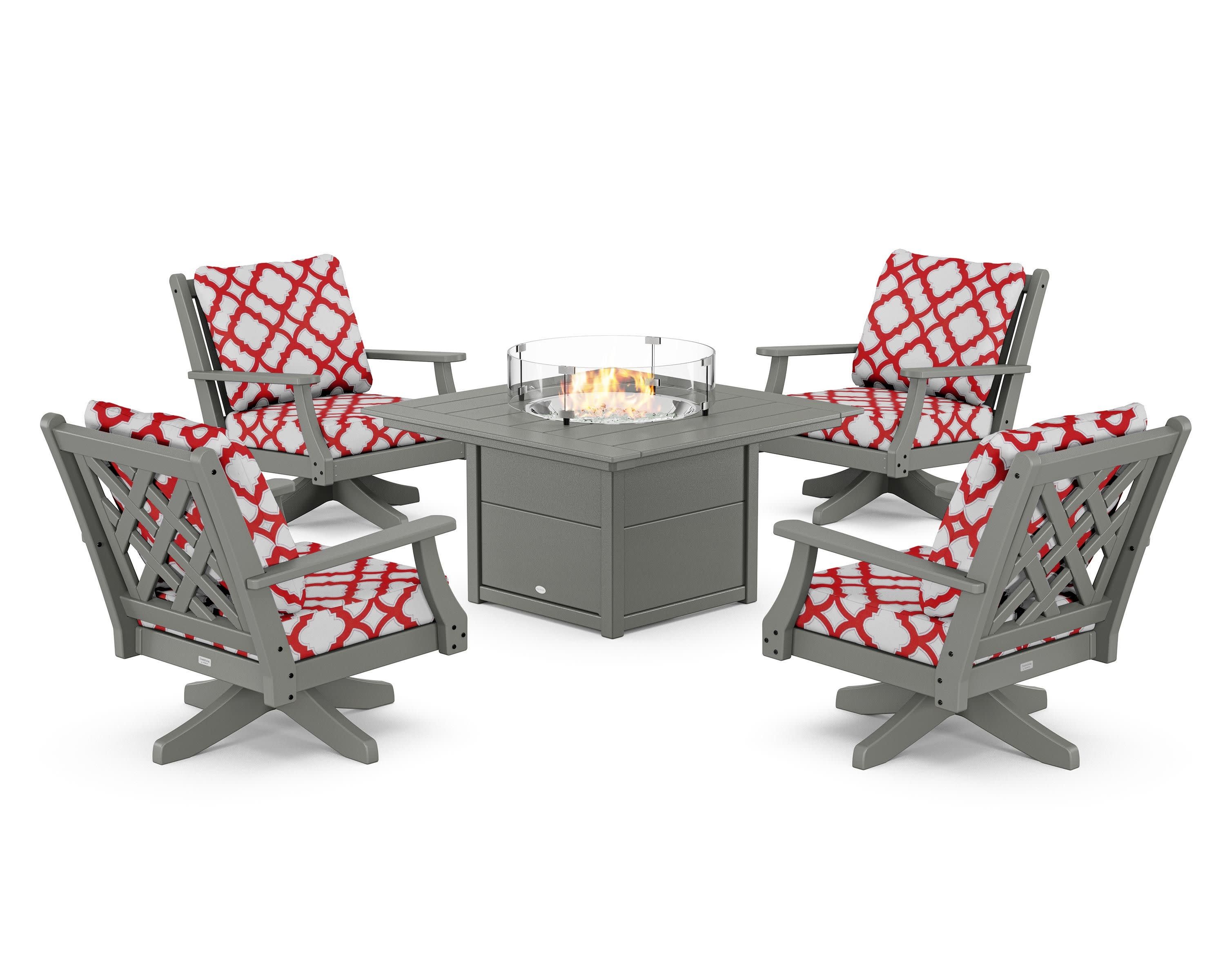 Wovendale 5-Piece Deep Seating Swivel Conversation Set with Fire Pit Table - Image 54