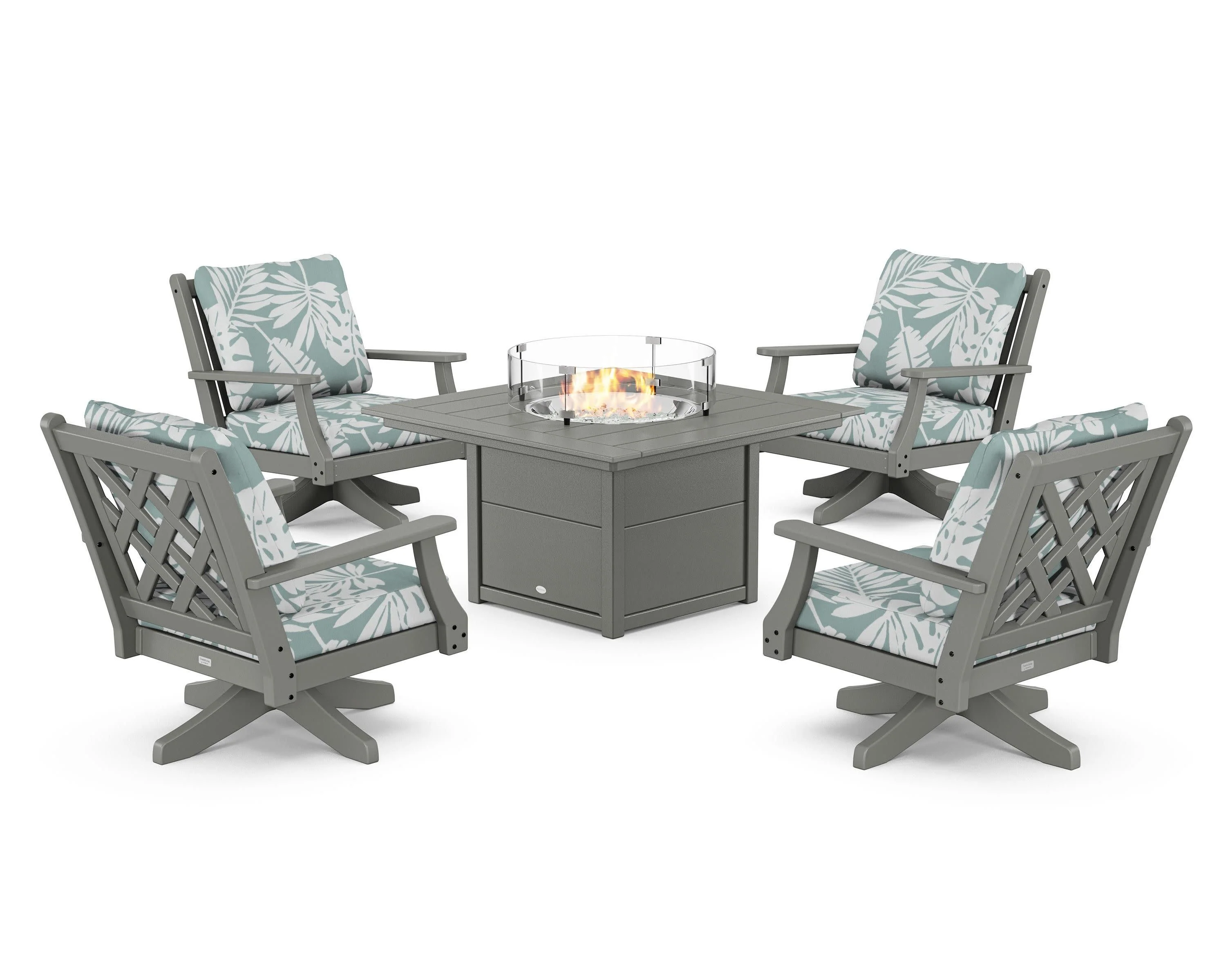 Wovendale 5-Piece Deep Seating Swivel Conversation Set with Fire Pit Table - Image 55