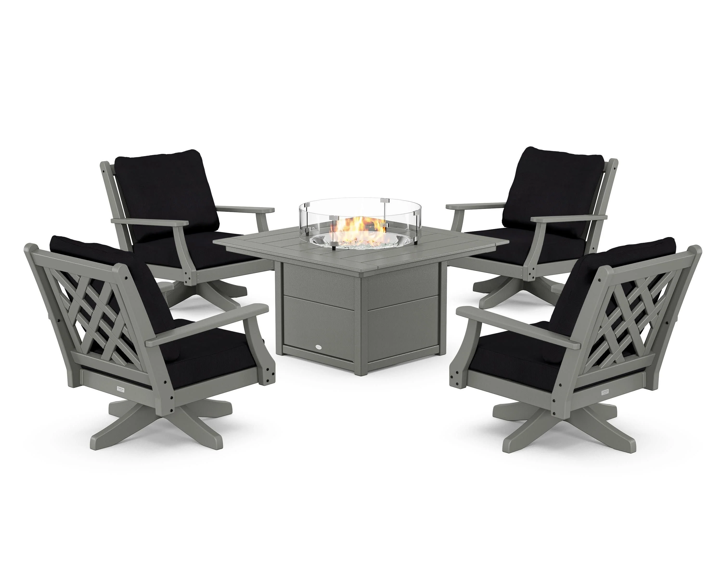 Wovendale 5-Piece Deep Seating Swivel Conversation Set with Fire Pit Table - Image 6