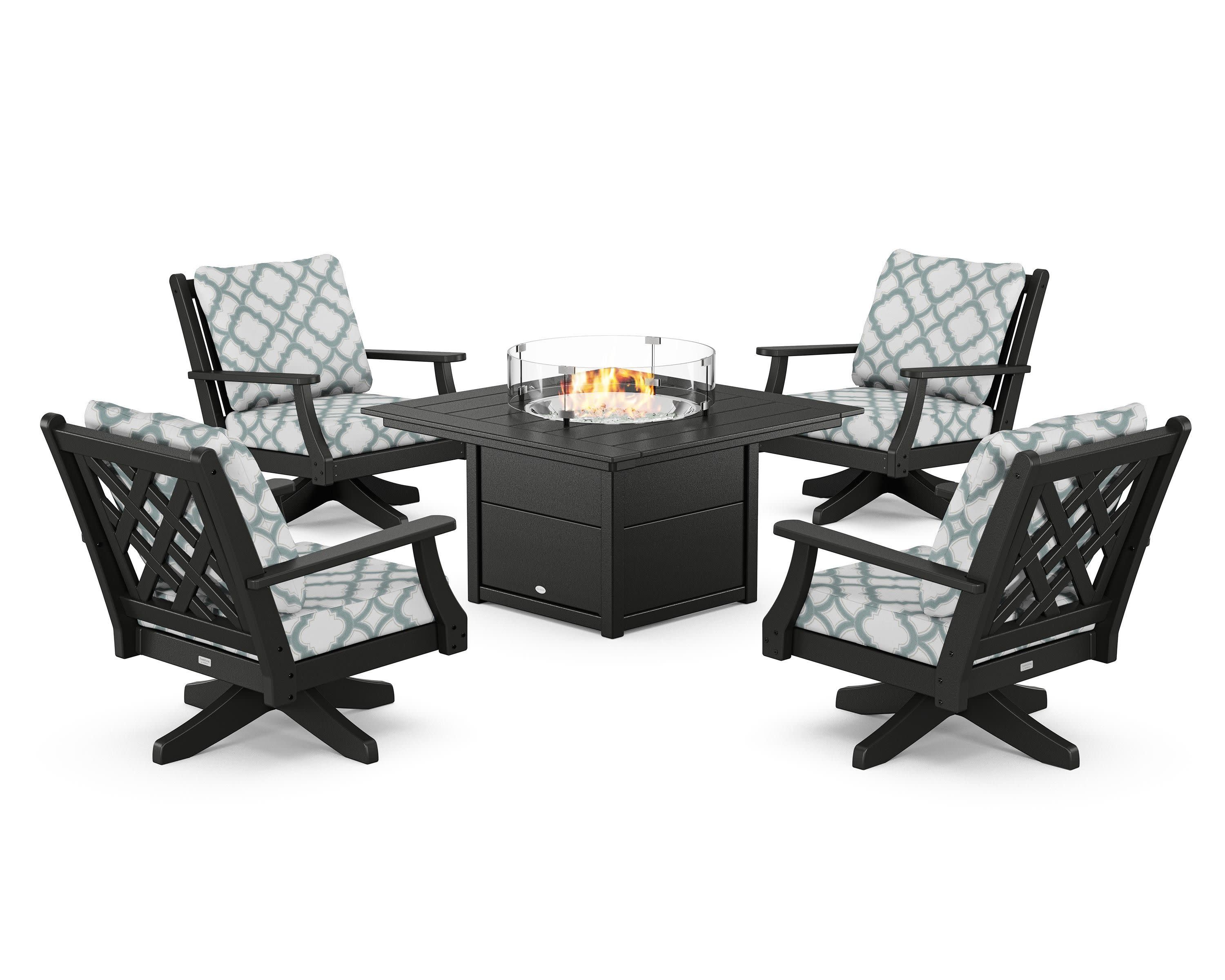 Wovendale 5-Piece Deep Seating Swivel Conversation Set with Fire Pit Table - Image 61