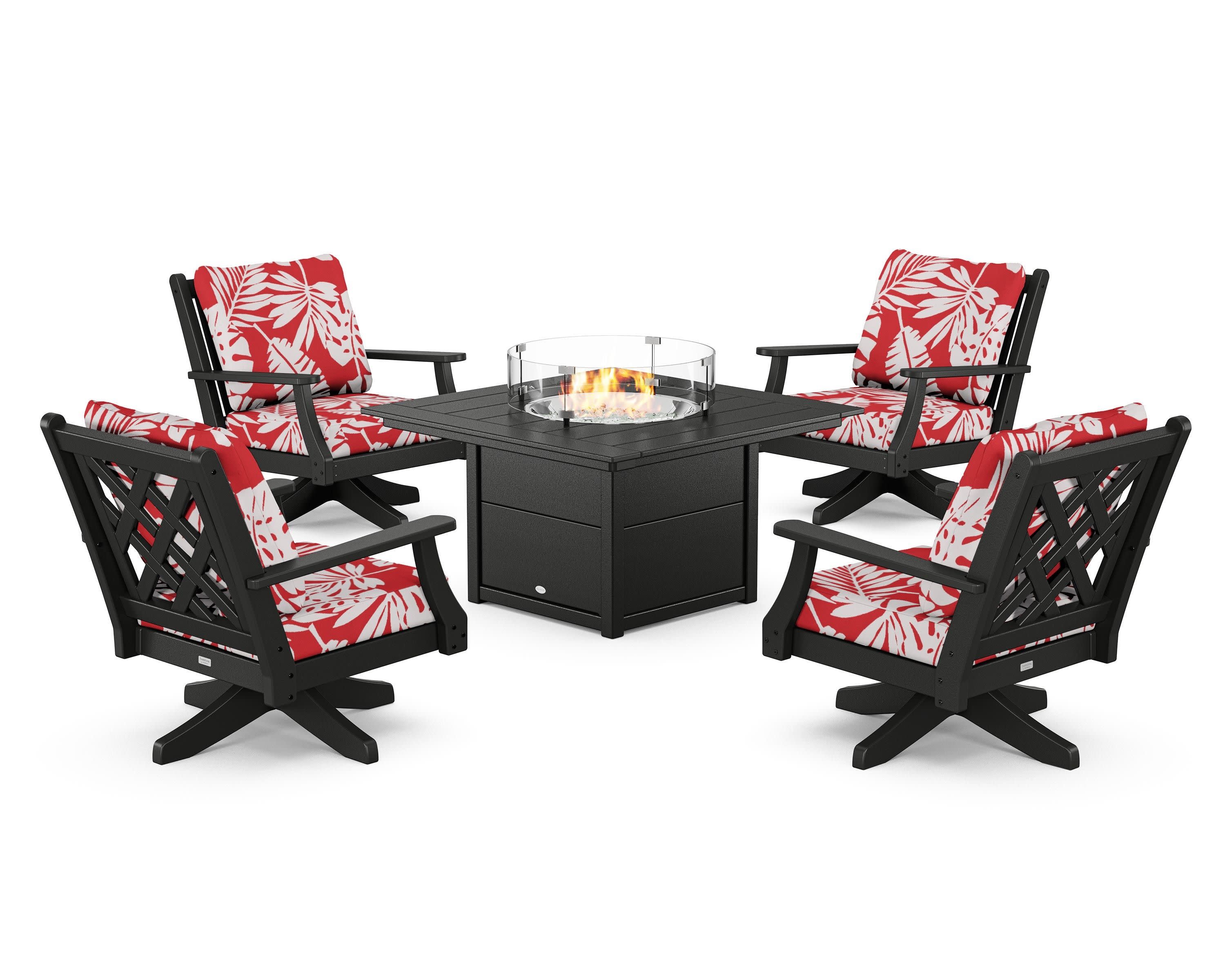 Wovendale 5-Piece Deep Seating Swivel Conversation Set with Fire Pit Table - Image 63