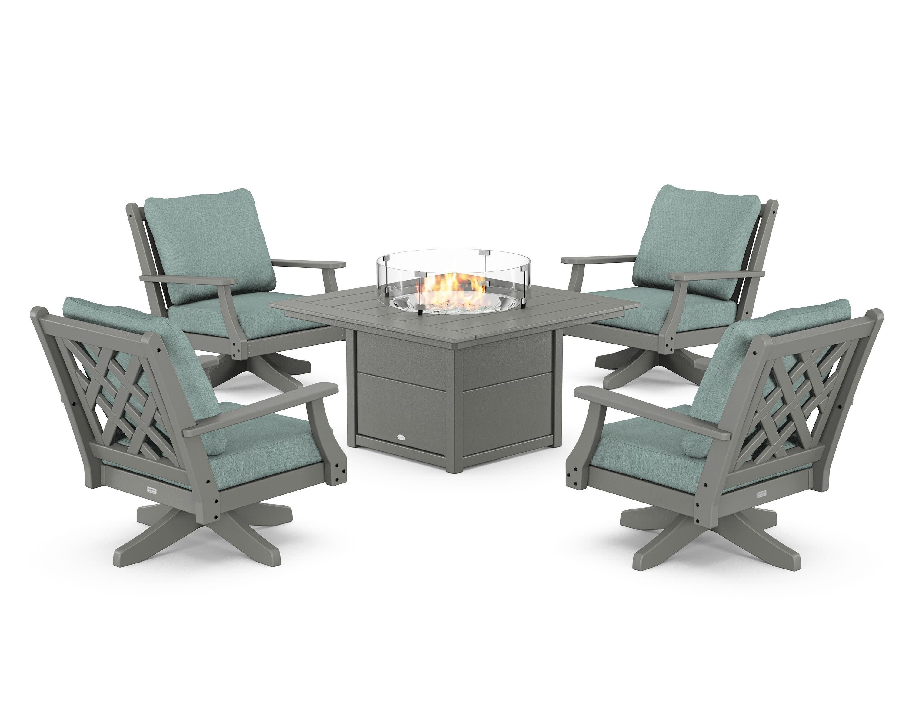 Wovendale 5-Piece Deep Seating Swivel Conversation Set with Fire Pit Table - Image 7