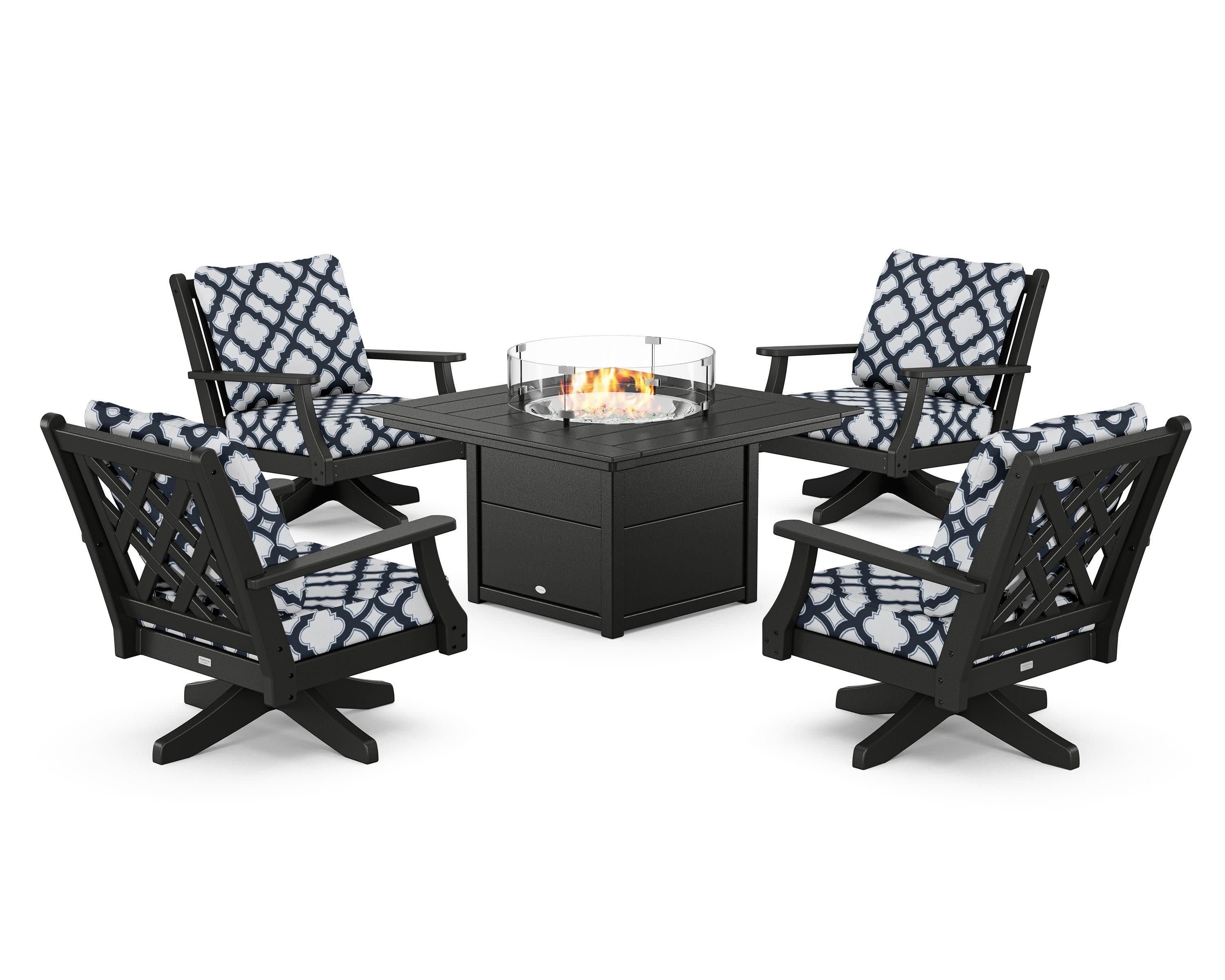 Wovendale 5-Piece Deep Seating Swivel Conversation Set with Fire Pit Table - Image 75
