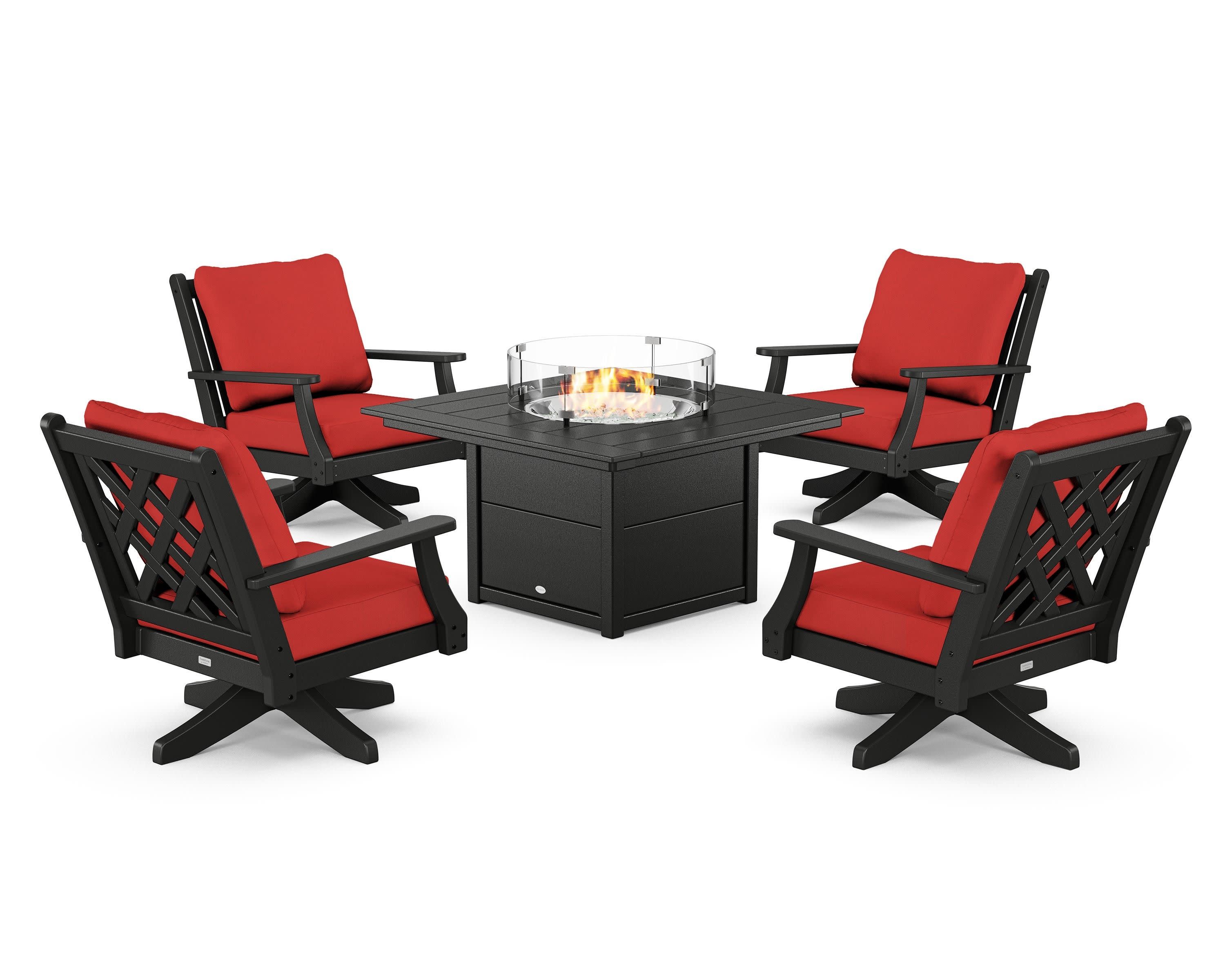 Wovendale 5-Piece Deep Seating Swivel Conversation Set with Fire Pit Table - Image 8