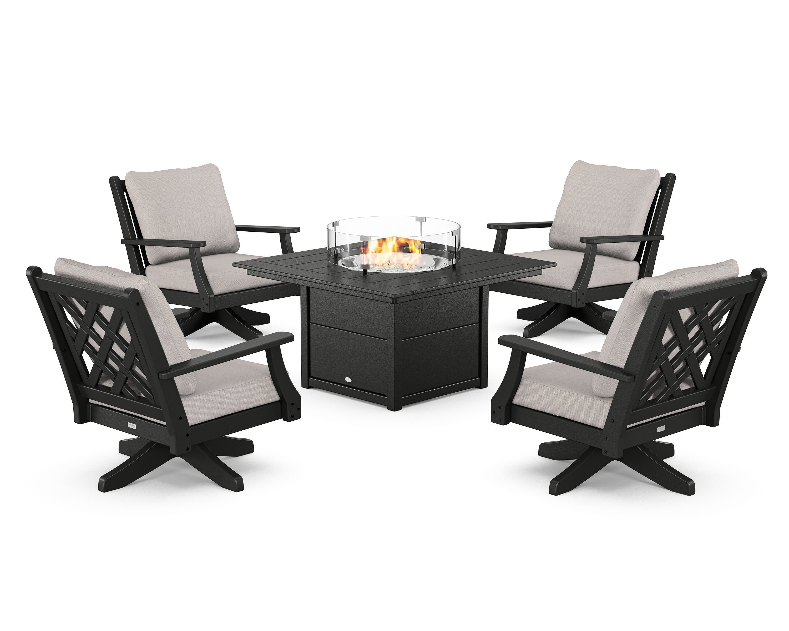 Wovendale 5-Piece Deep Seating Swivel Conversation Set with Fire Pit Table - Image 83