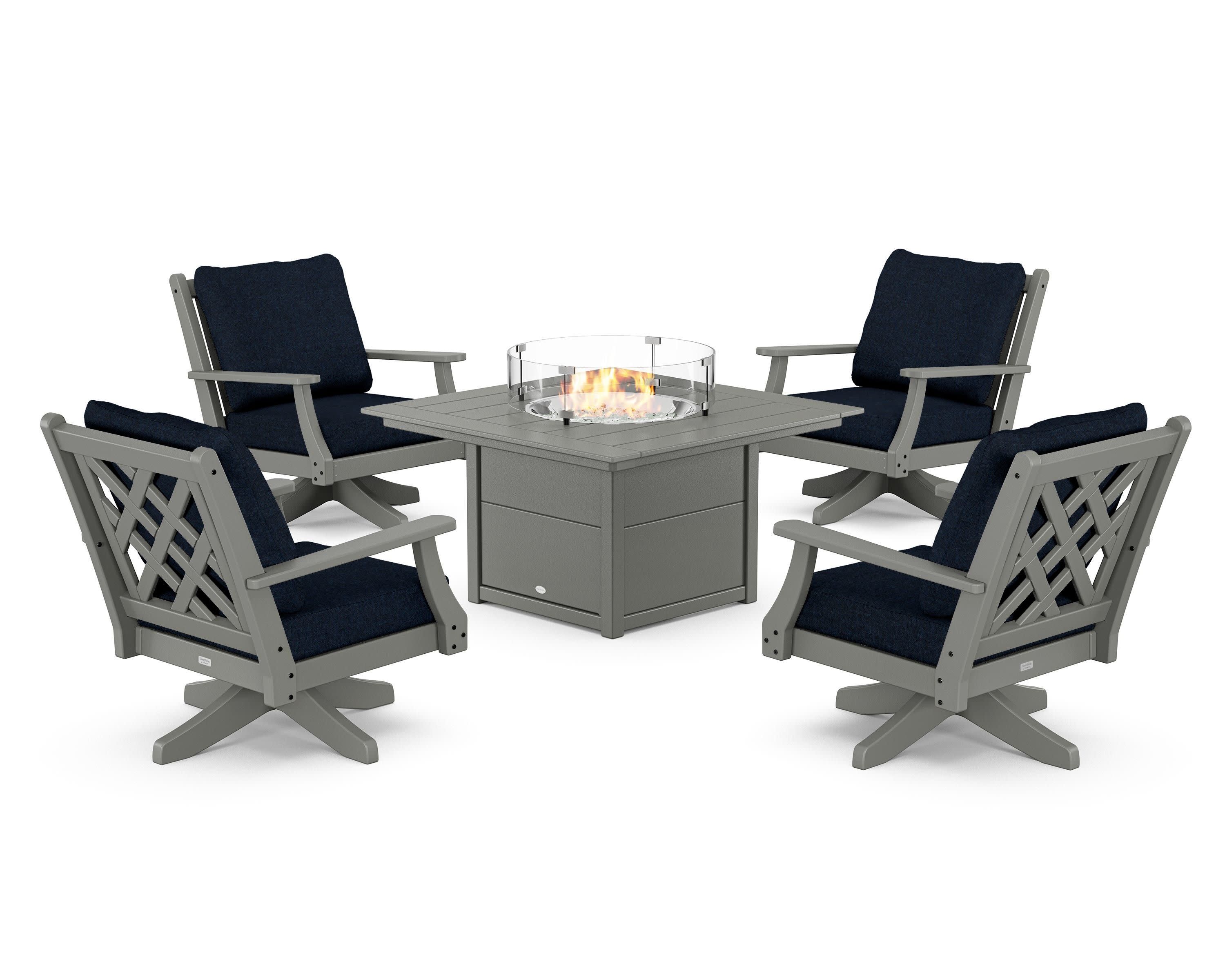 Wovendale 5-Piece Deep Seating Swivel Conversation Set with Fire Pit Table - Image 93