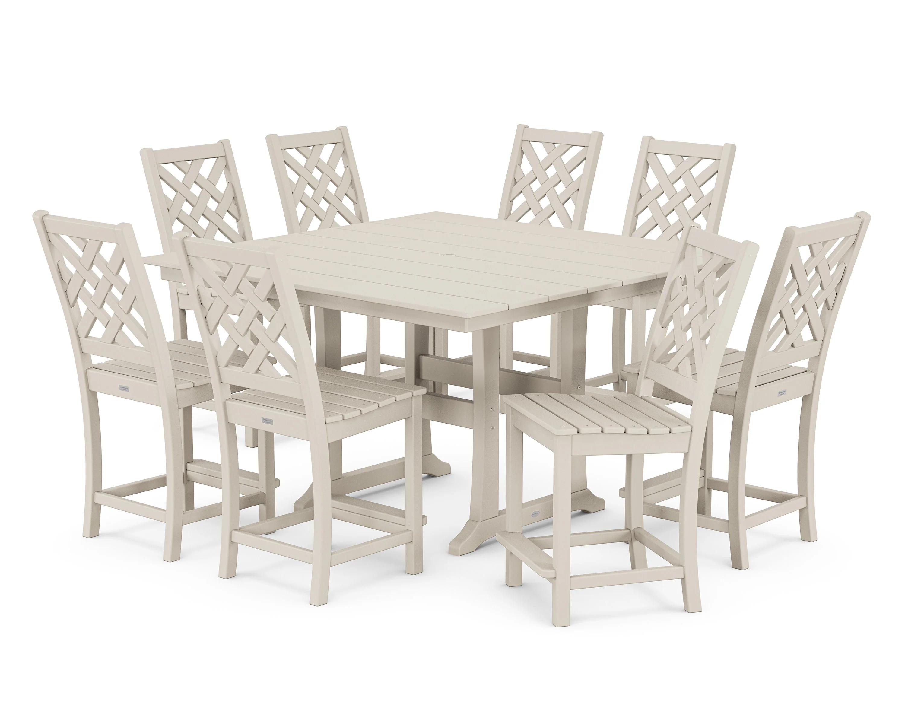 Wovendale Side Chair 9-Piece Square Farmhouse Counter Set with Trestle Legs - Image 7